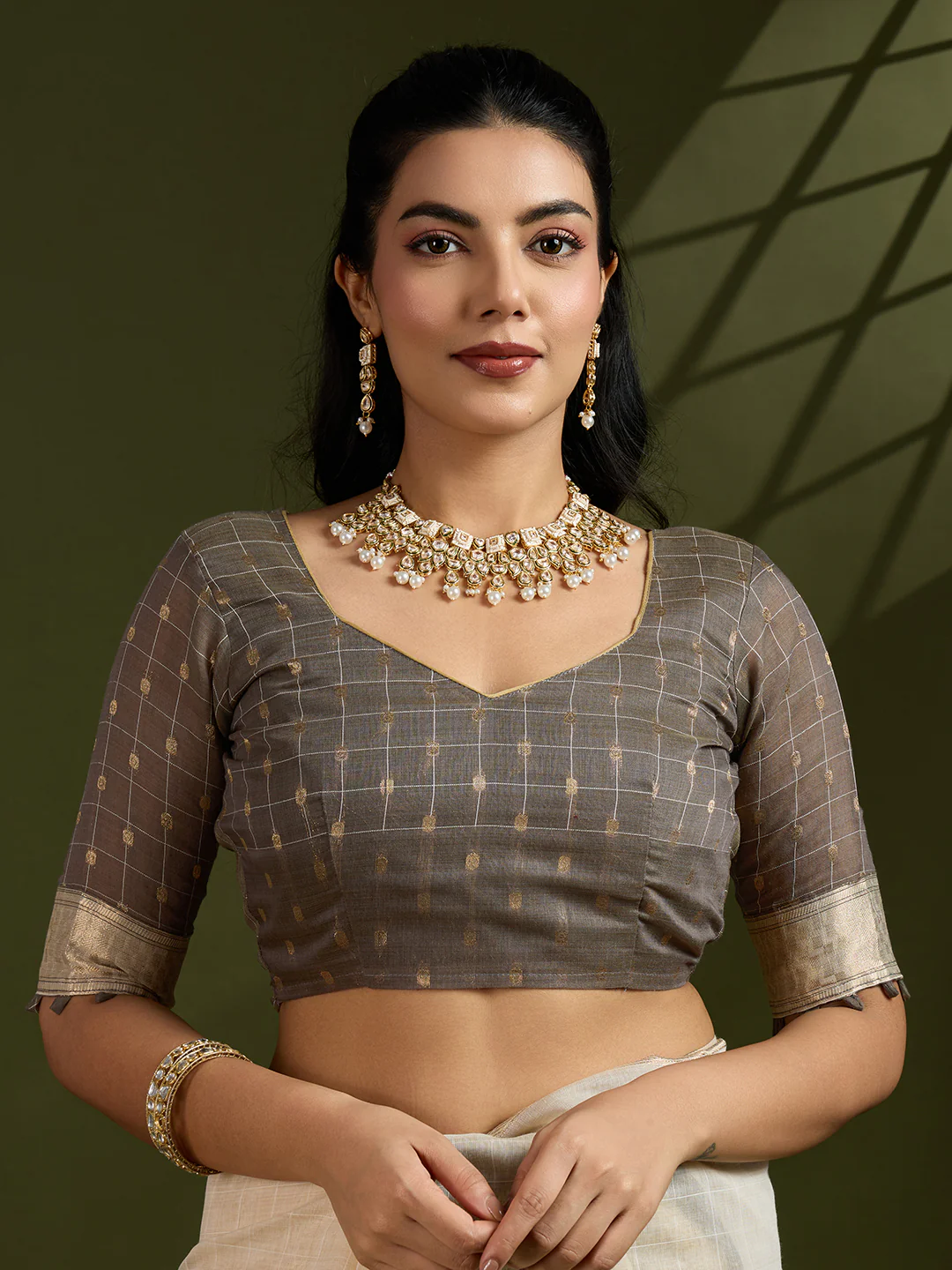 Jyoti Fashion Women's Coffee Soft Muga Cotton Kalamkari Woven Saree with Blouse - Image 3