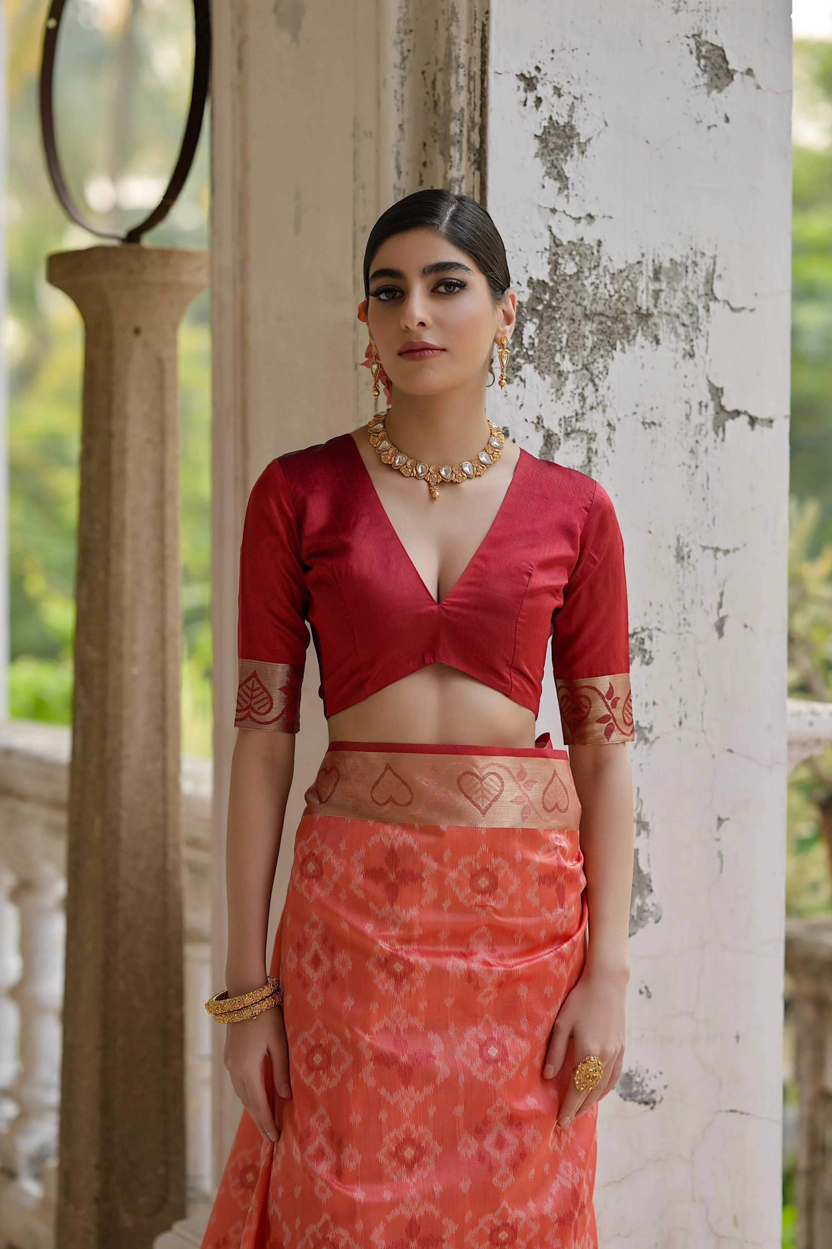 Jyoti Fashion Women's Coral Soft Raw Silk Zari Woven Saree with Blouse - Image 2