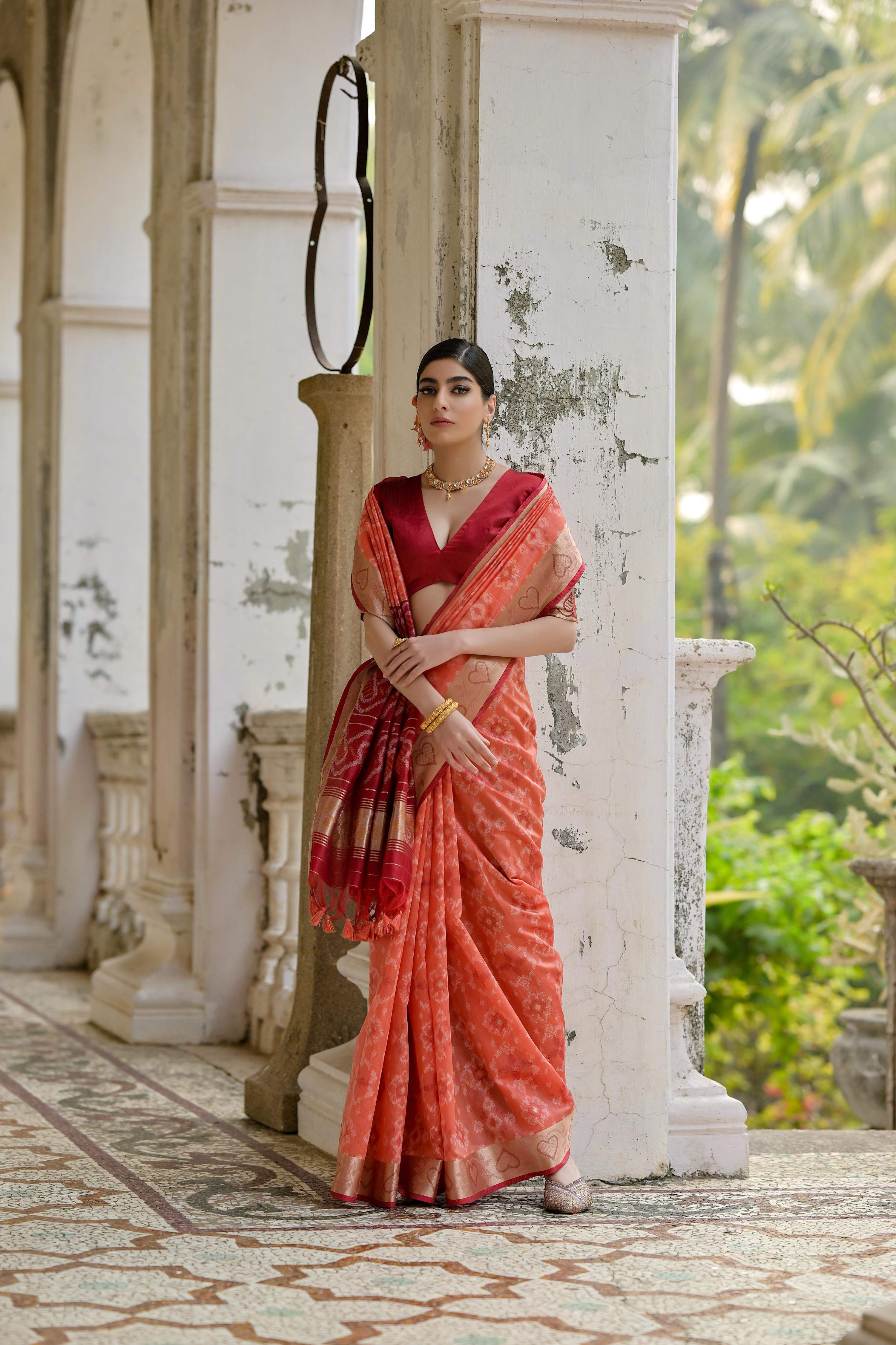 Jyoti Fashion Women's Coral Soft Raw Silk Zari Woven Saree with Blouse - Image 3