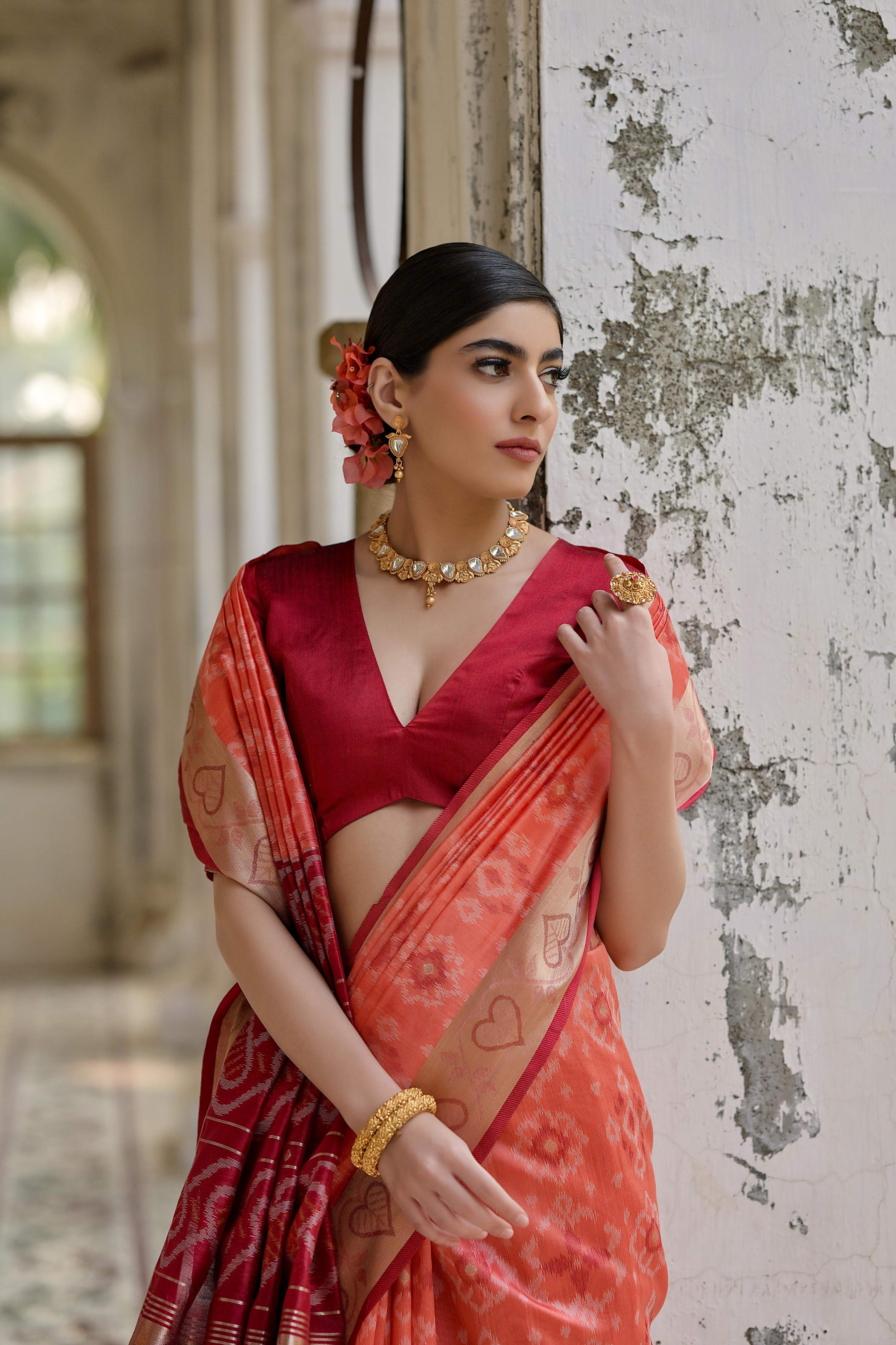 Jyoti Fashion Women's Coral Soft Raw Silk Zari Woven Saree with Blouse - Image 4