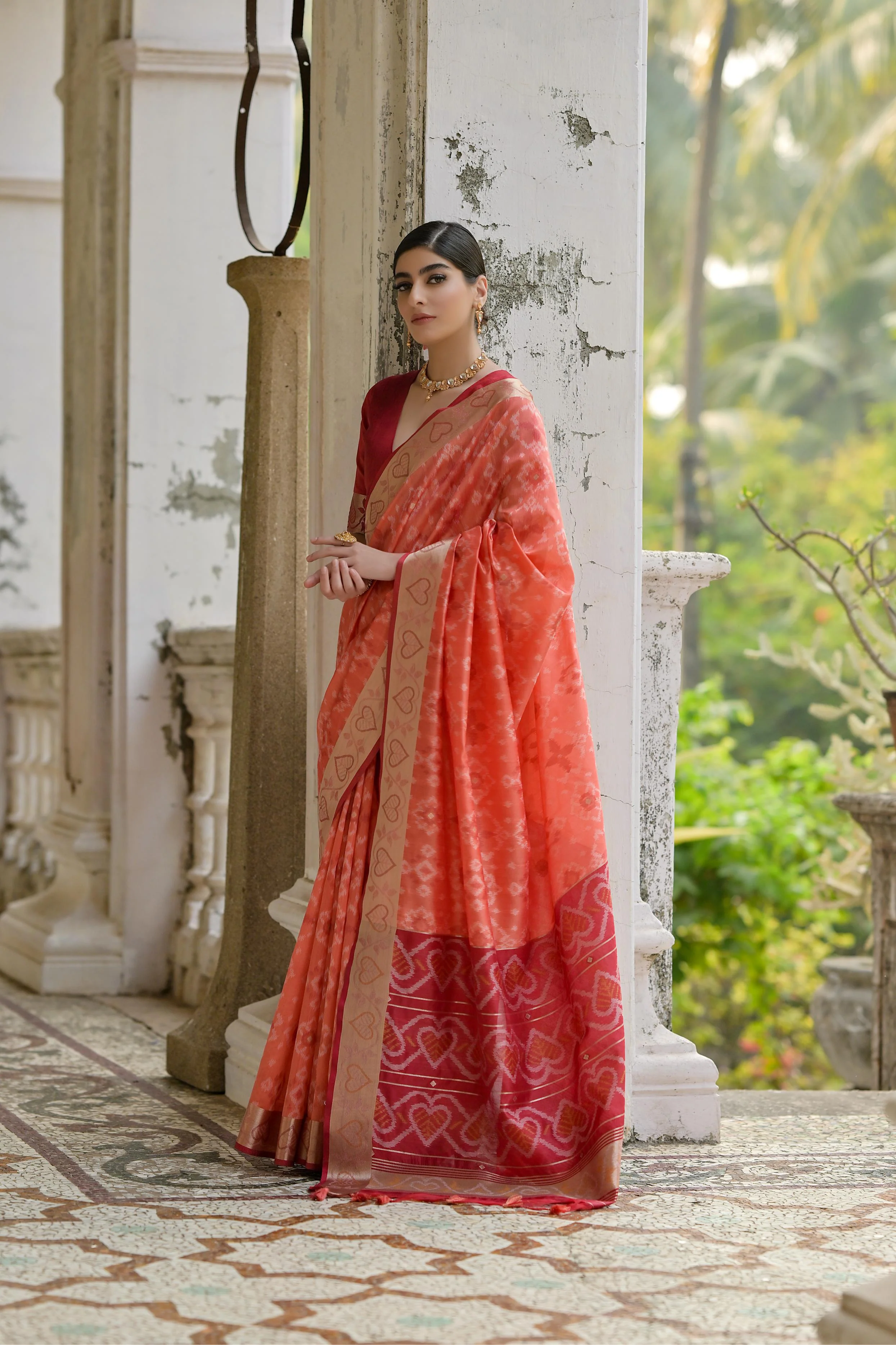 Jyoti Fashion Women's Coral Soft Raw Silk Zari Woven Saree with Blouse - Image 5