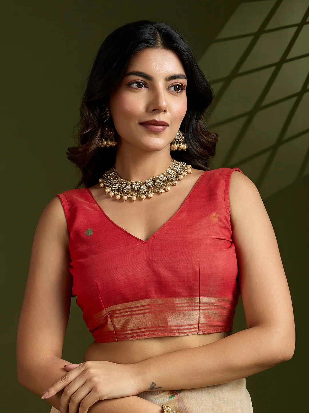 Jyoti Fashion Women's Cream Soft Muga Cotton Paithani Zari Woven Saree with Blouse - Image 4