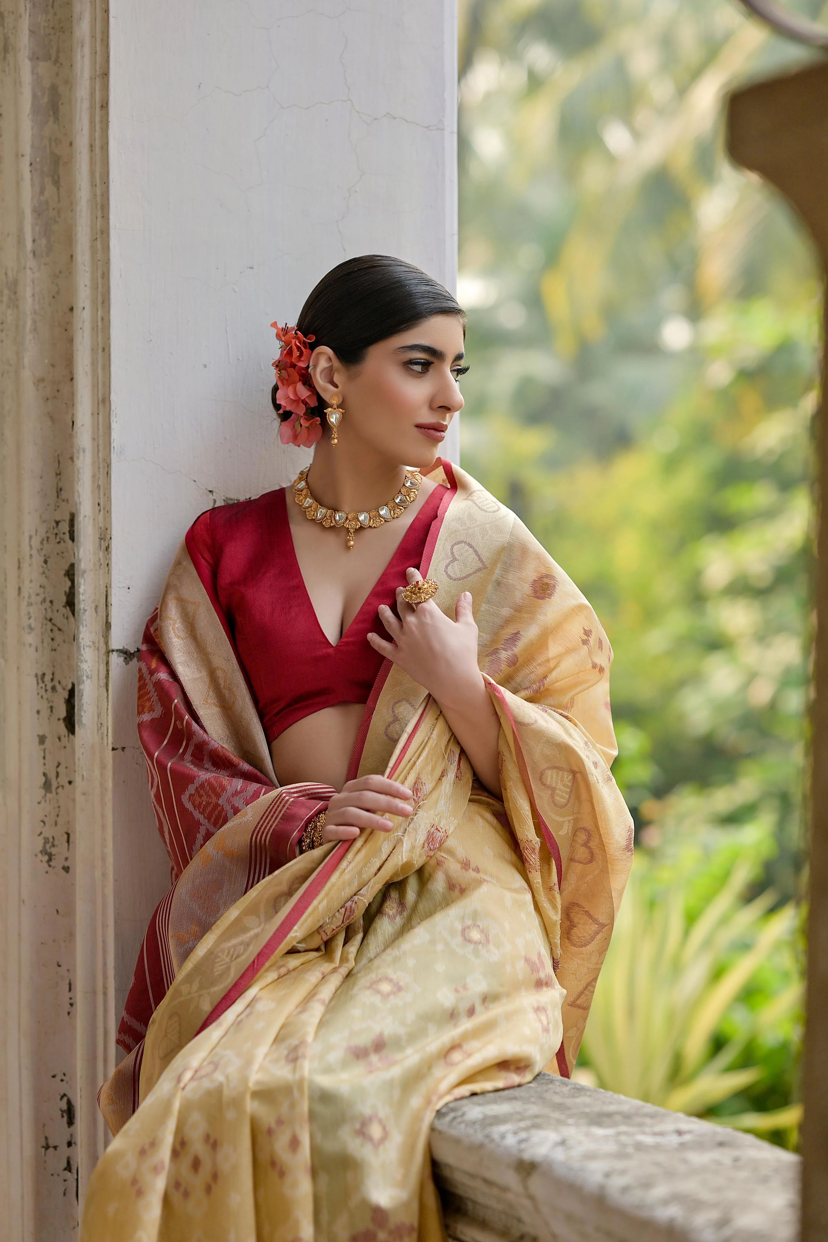 Jyoti Fashion Women's Cream Soft Raw Silk Zari Woven Saree with Blouse - Image 3