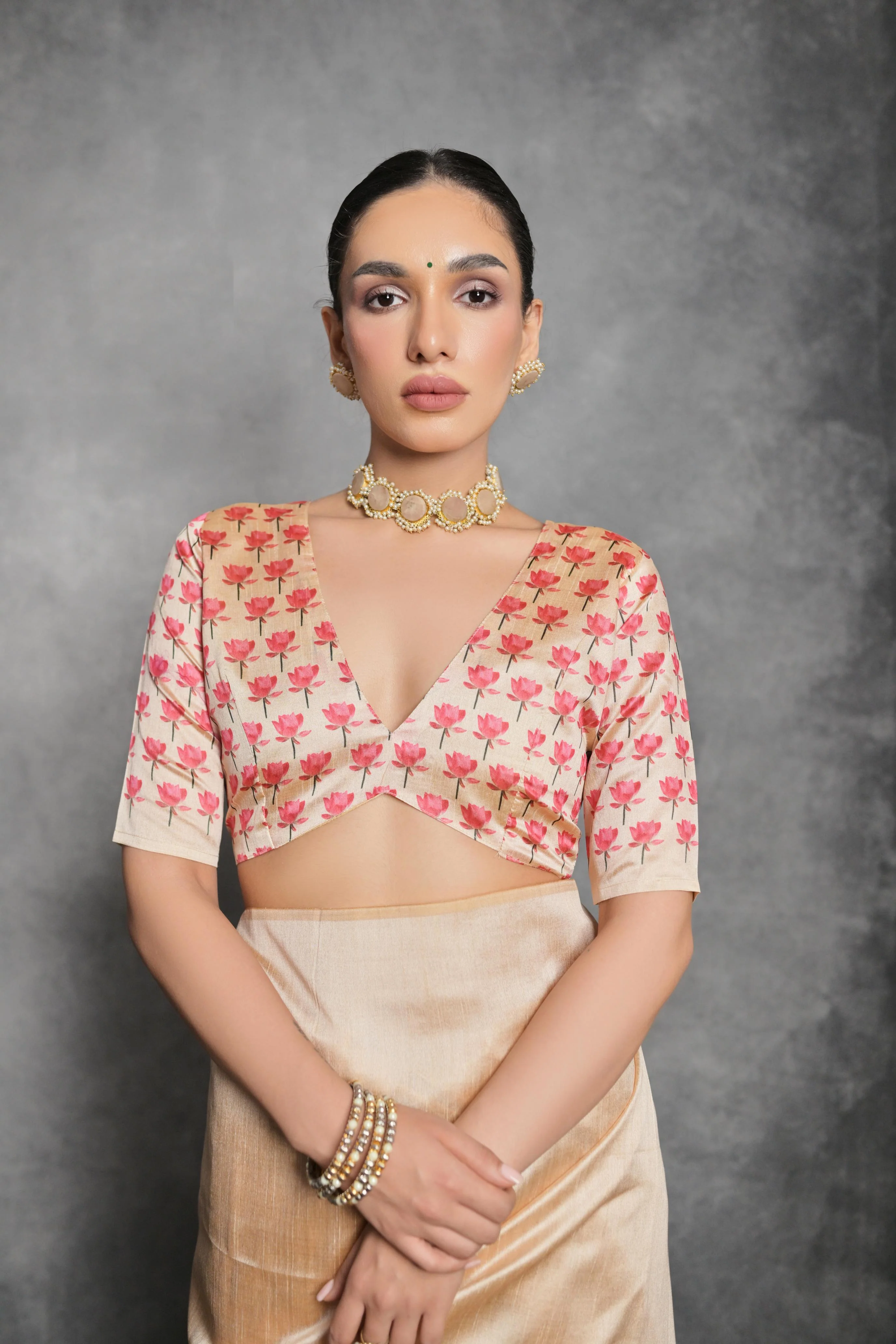Jyoti Fashion Women's Cream Soft Tussar Silk Floral Printed Saree with Blouse - Image 2