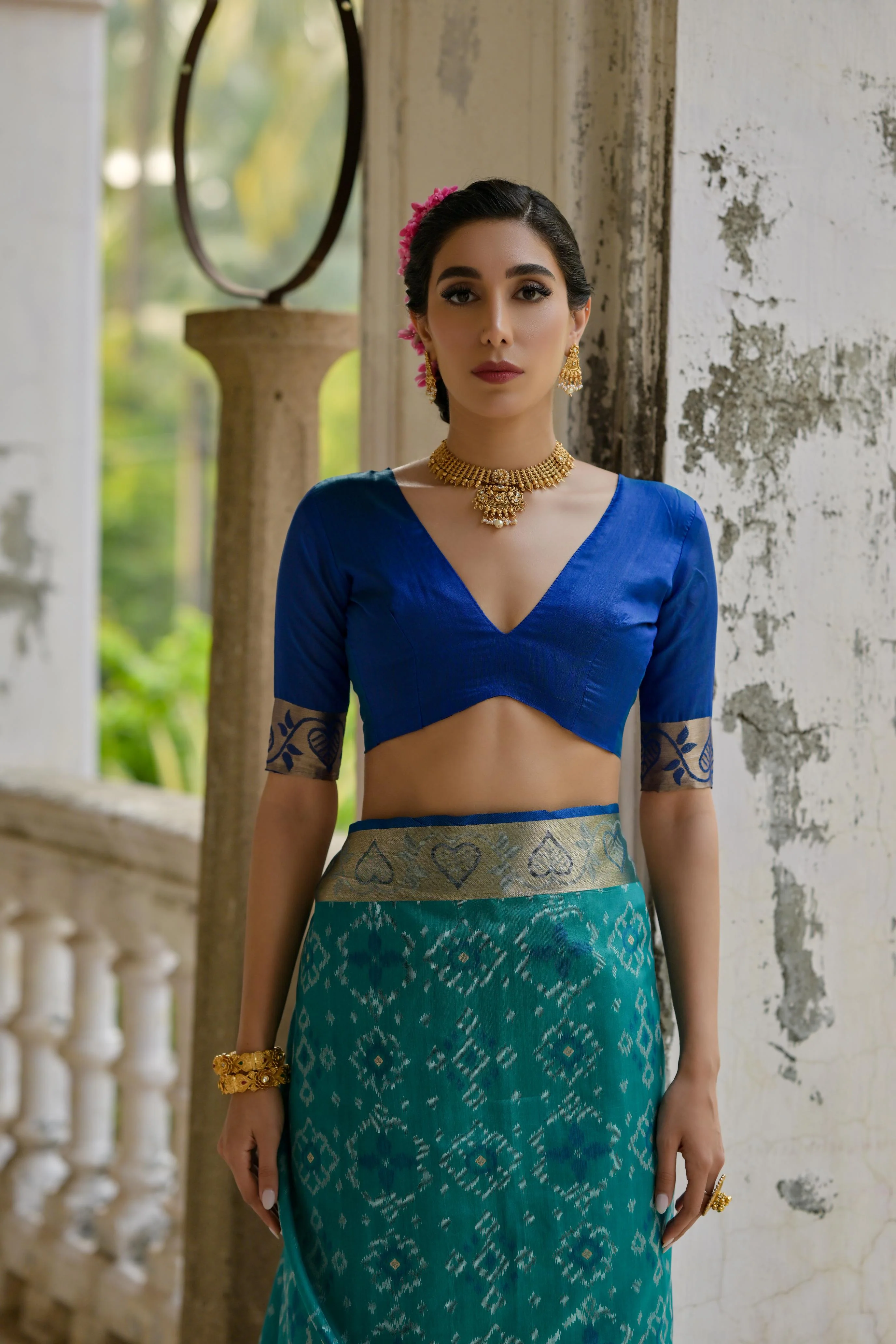 Jyoti Fashion Women's Firozi Soft Raw Silk Zari Woven Saree with Blouse - Image 5
