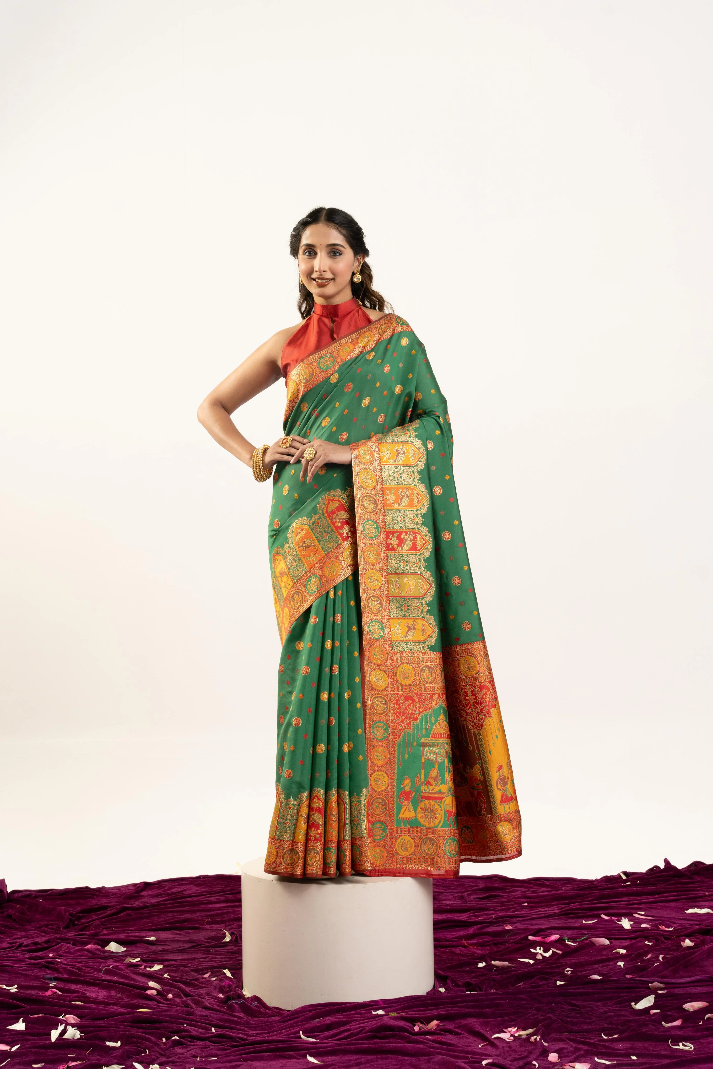 Jyoti Fashion Women's Green Banarasi Pashmina Soft Silk Zari Woven Saree with Blouse