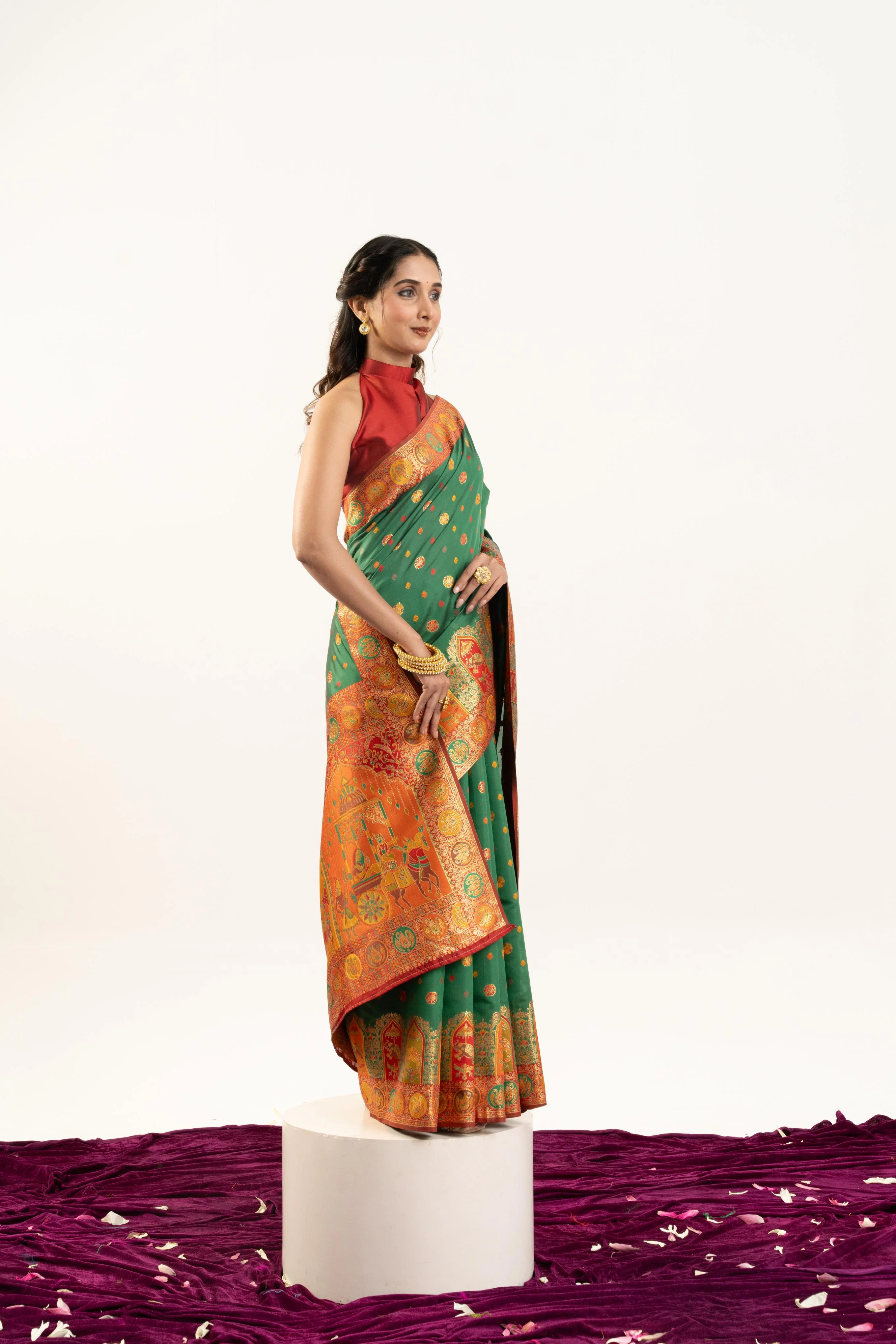 Jyoti Fashion Women's Green Banarasi Pashmina Soft Silk Zari Woven Saree with Blouse - Image 2