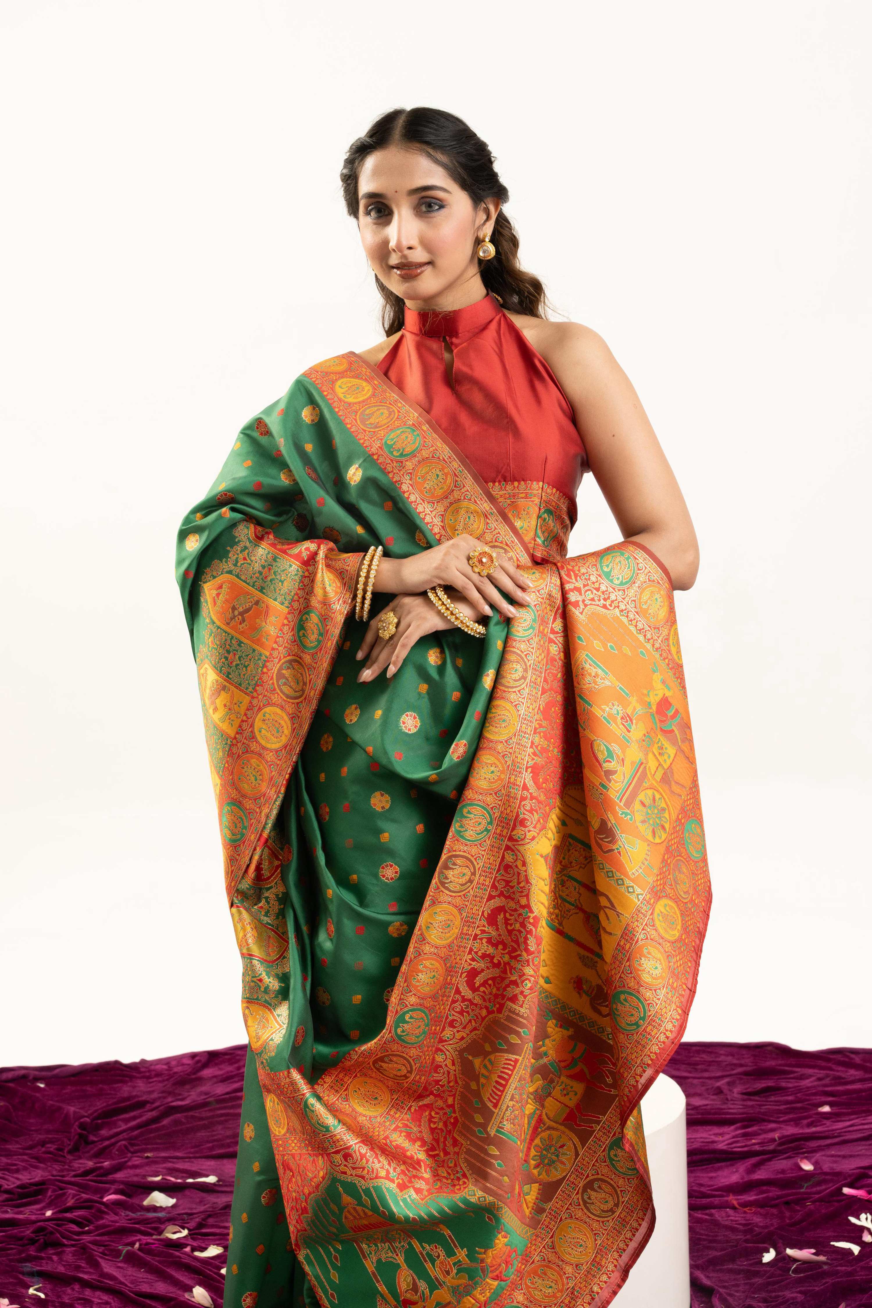 Jyoti Fashion Women's Green Banarasi Pashmina Soft Silk Zari Woven Saree with Blouse - Image 3