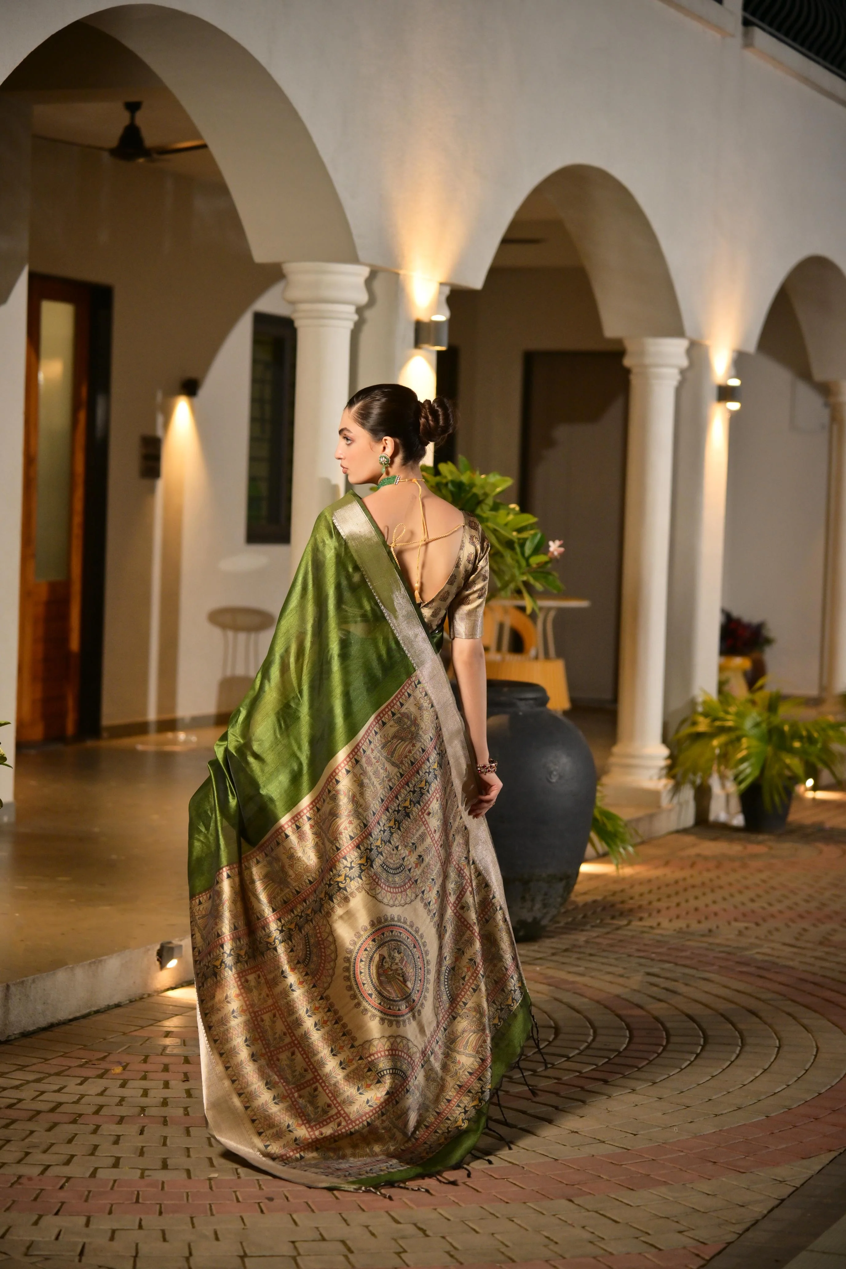 Jyoti Fashion Women's Green Soft Khadi Raw Silk Zari Woven Saree with Blouse - Image 2