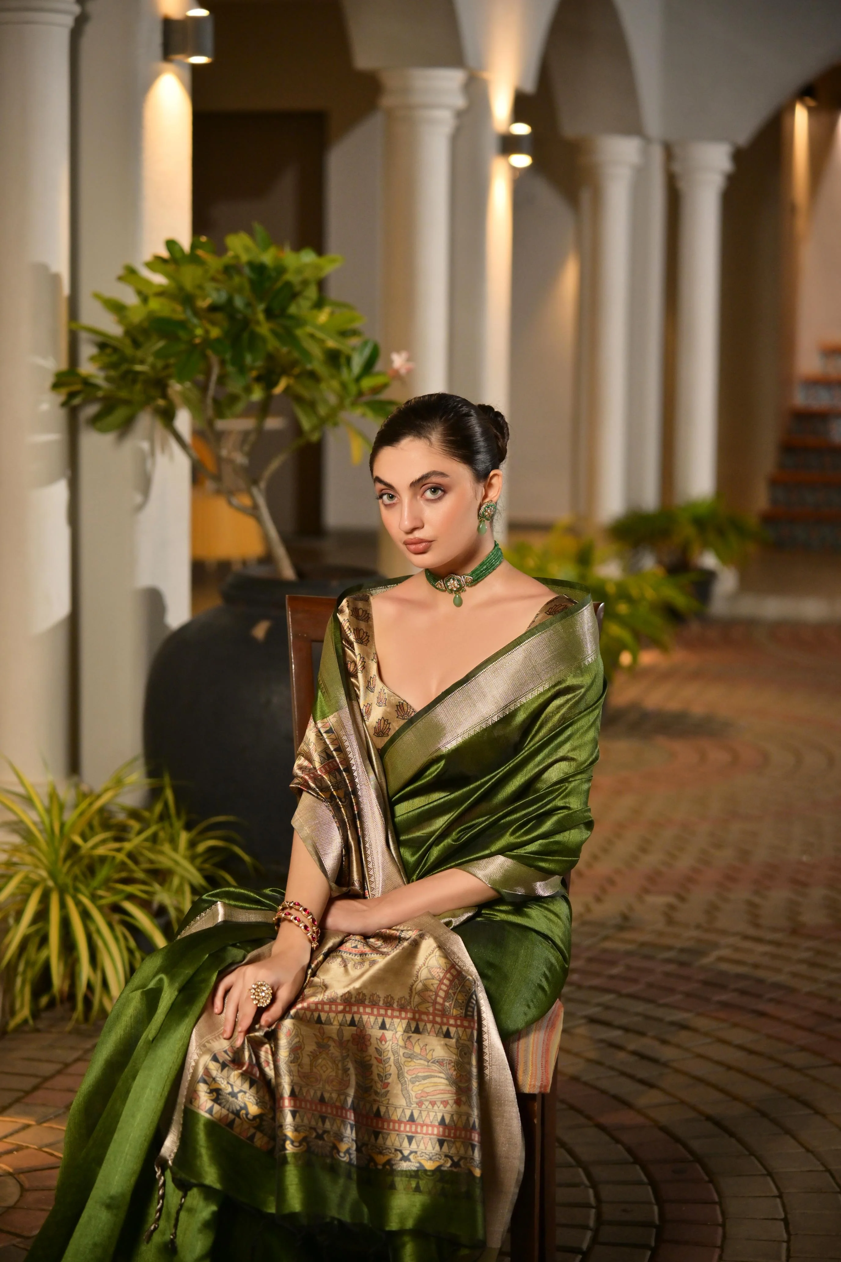 Jyoti Fashion Women's Green Soft Khadi Raw Silk Zari Woven Saree with Blouse - Image 5