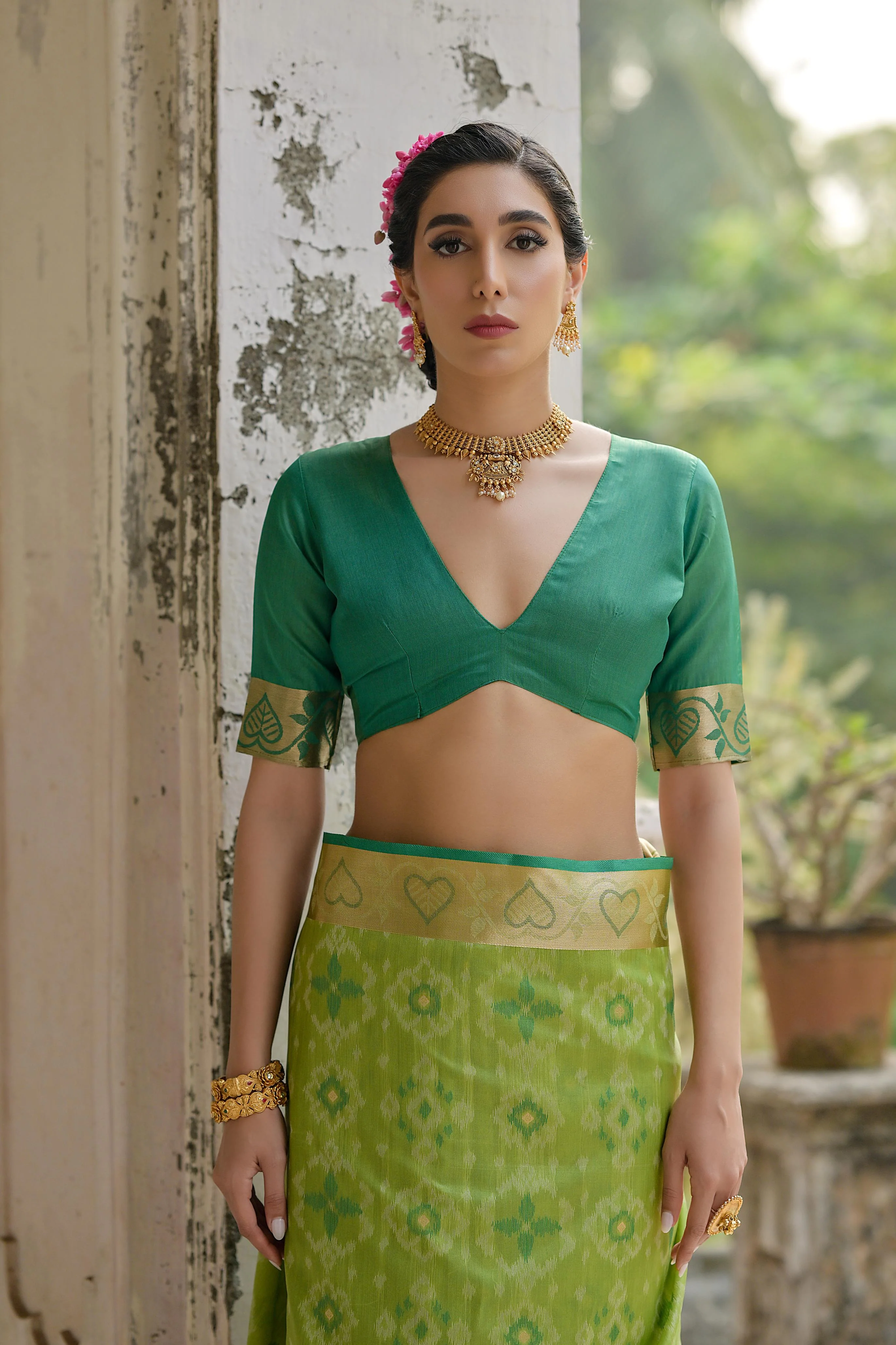 Jyoti Fashion Women's Green Soft Raw Silk Zari Woven Saree with Blouse - Image 5