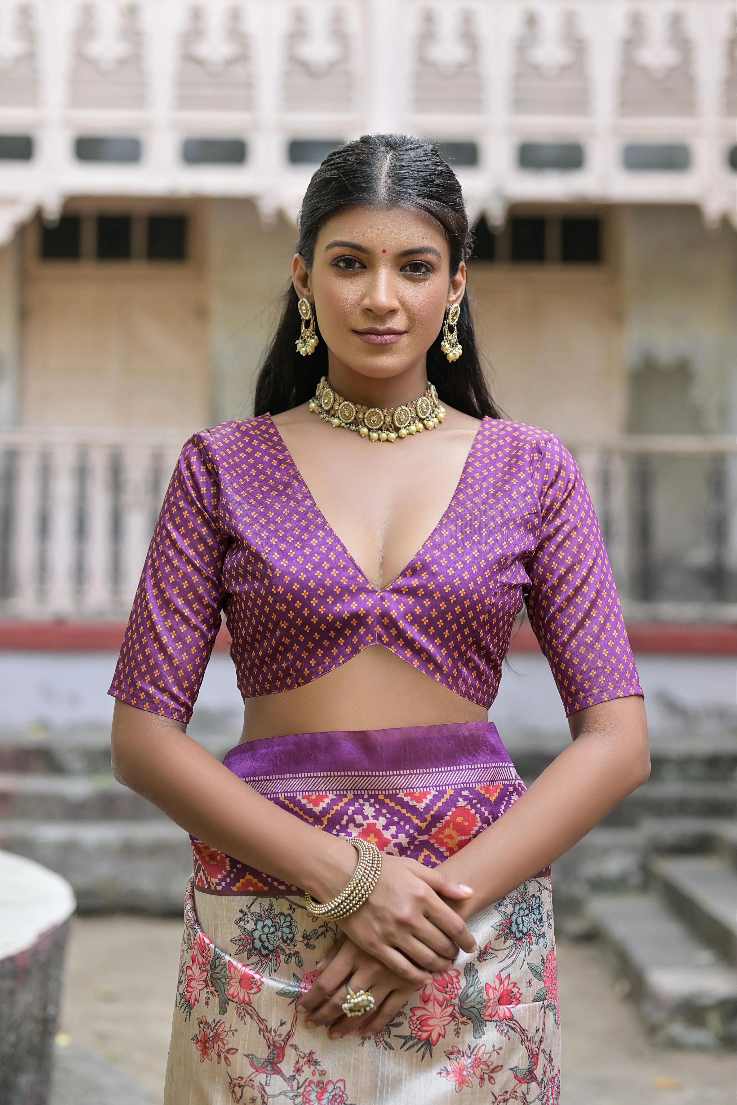 Jyoti Fashion Women's Lavender Soft Tussar Silk Floral Printed Saree with Blouse - Image 4