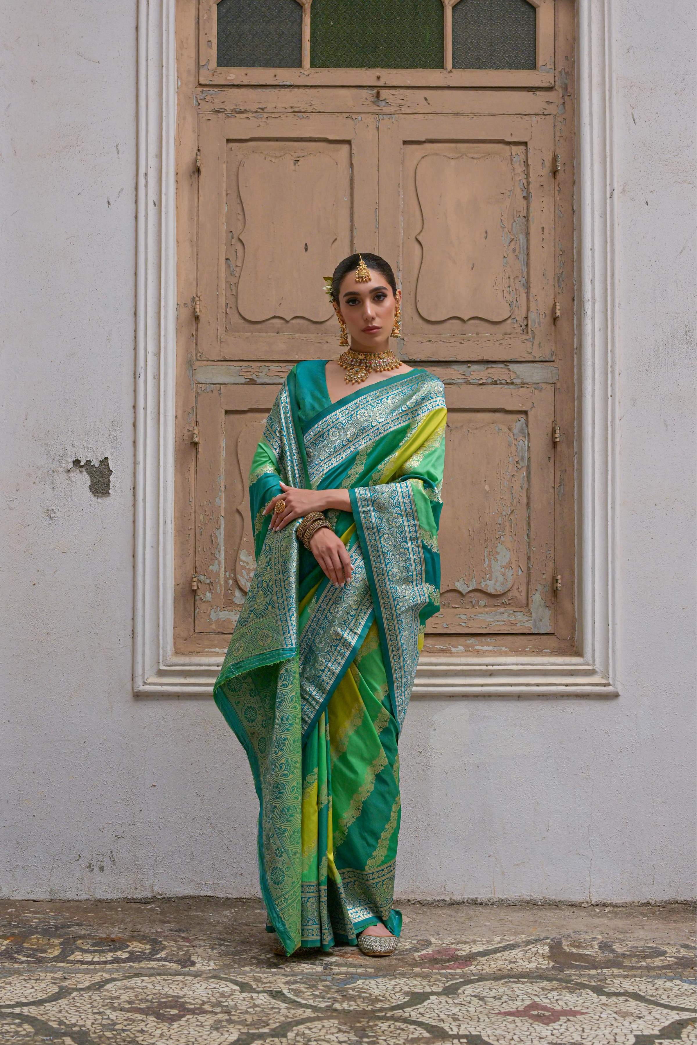 Jyoti Fashion Women's Multicolor Banarasi Silk Zari Woven Saree with Blouse - Image 2