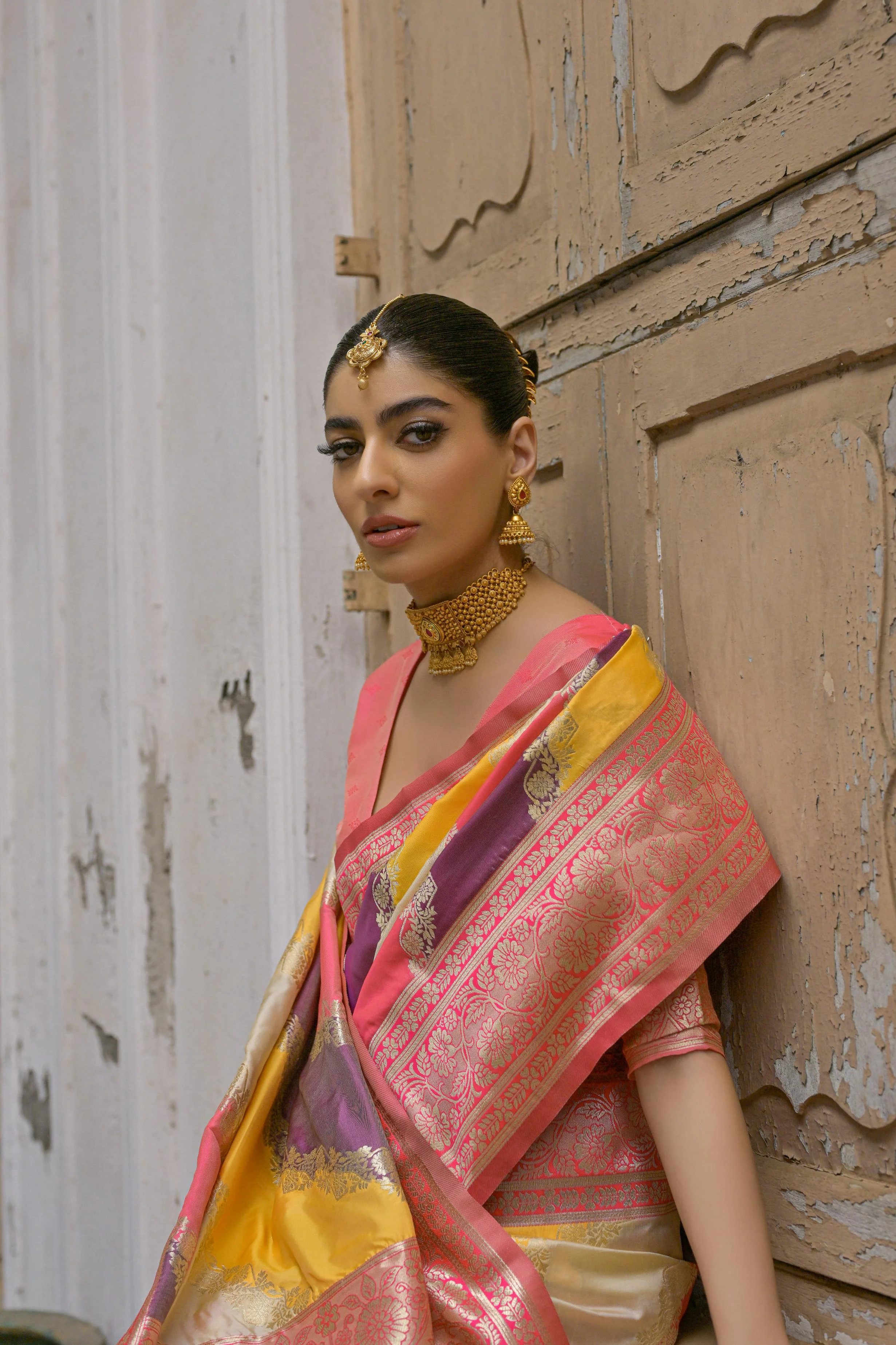 Jyoti Fashion Women's Multicolor Banarasi Silk Zari Woven Saree with Blouse - Image 4