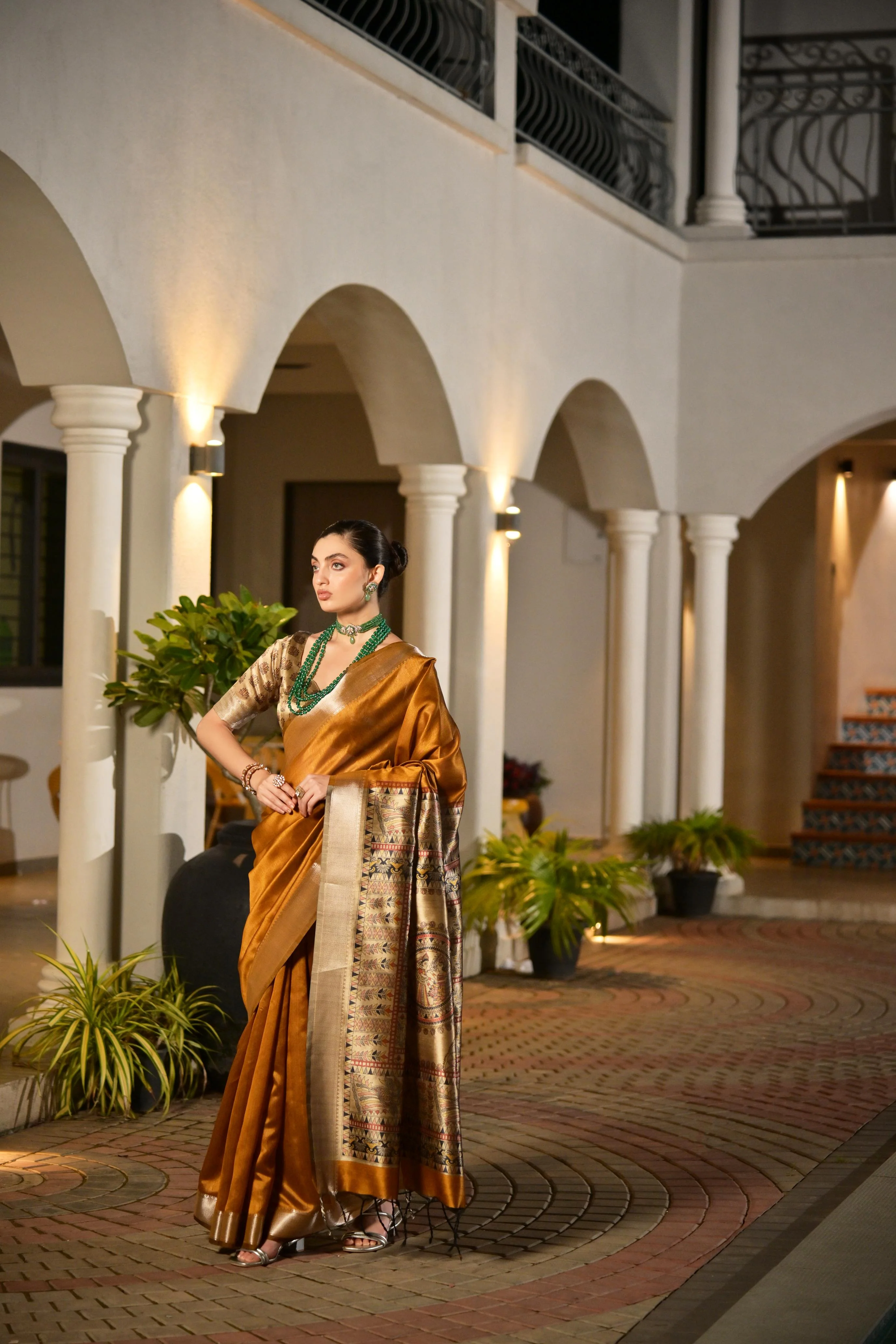 Jyoti Fashion Women's Mustard Soft Khadi Raw Silk Zari Woven Saree with Blouse - Image 2