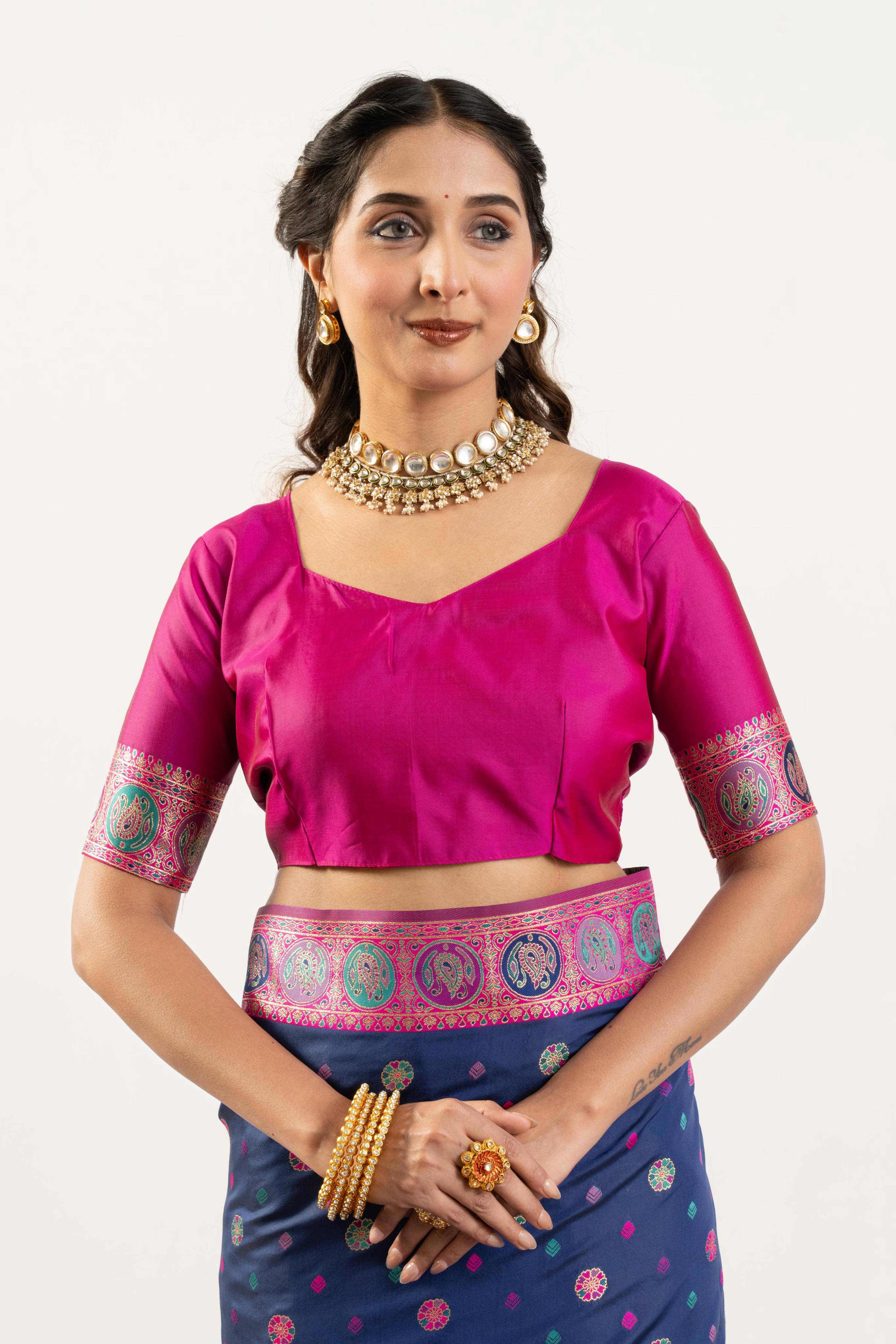 Jyoti Fashion Women's Navy Blue Banarasi Pashmina Soft Silk Zari Woven Saree with Blouse - Image 5
