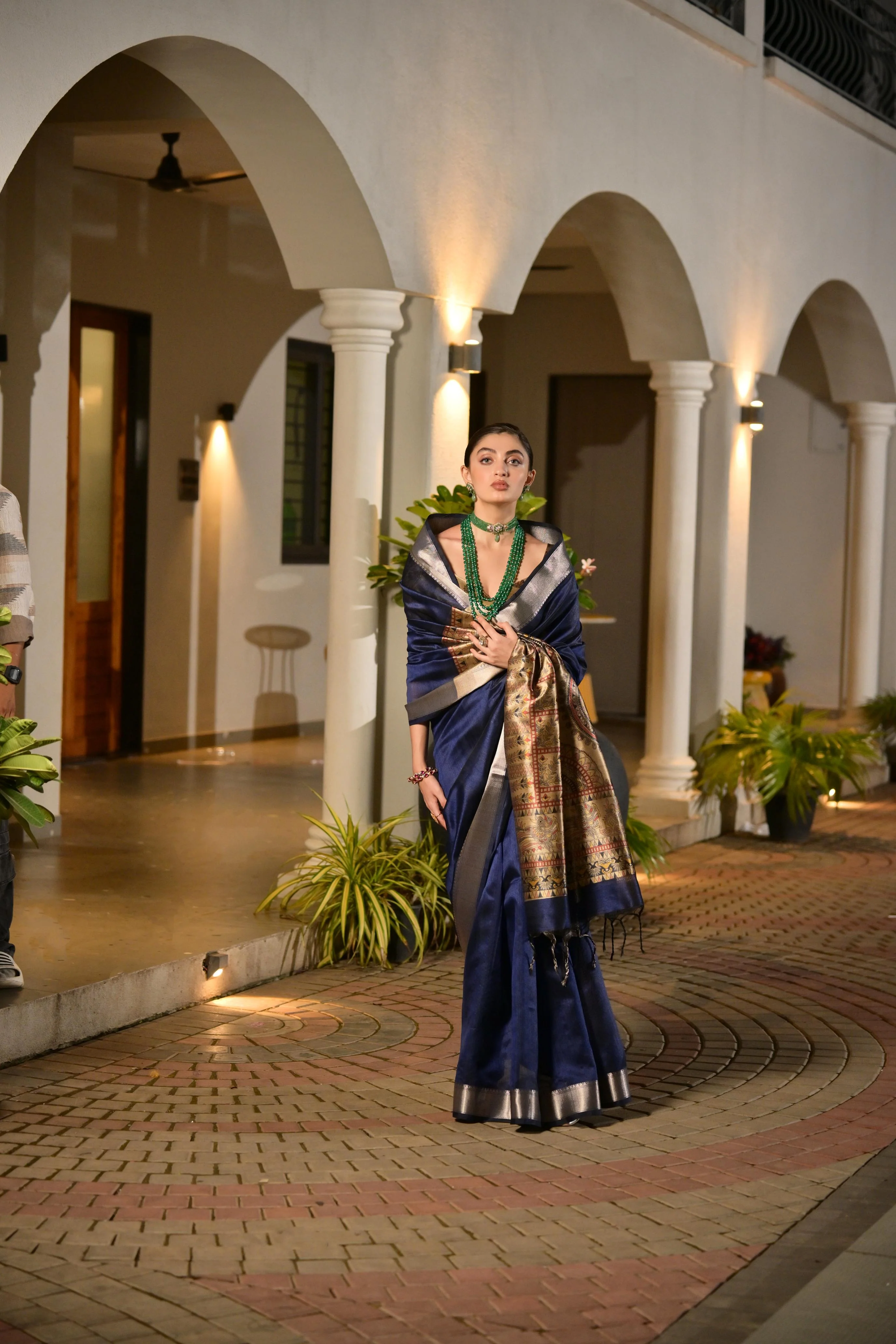 Jyoti Fashion Women's Navy Blue Soft Khadi Raw Silk Zari Woven Saree with Blouse
