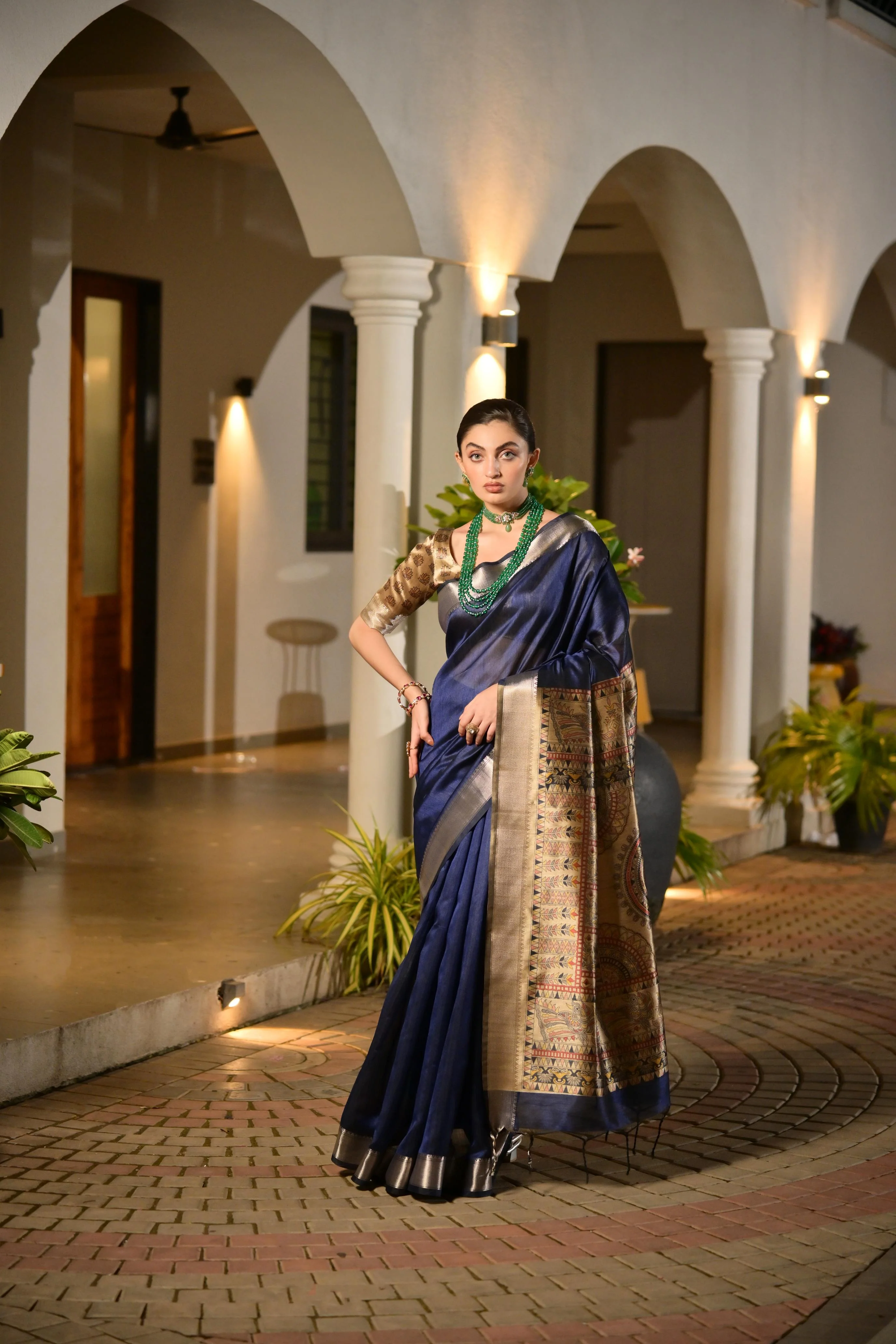 Jyoti Fashion Women's Navy Blue Soft Khadi Raw Silk Zari Woven Saree with Blouse - Image 2
