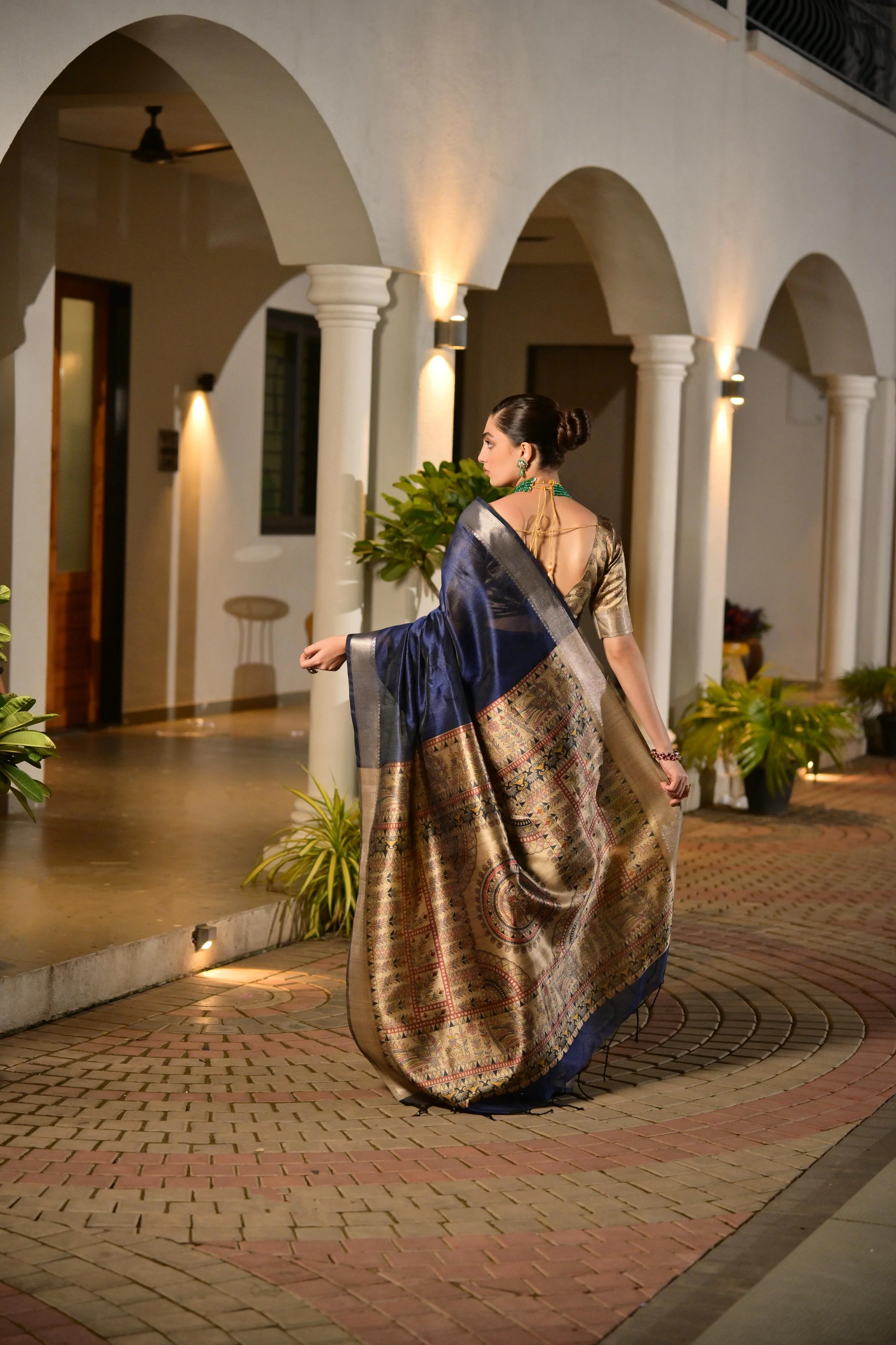 Jyoti Fashion Women's Navy Blue Soft Khadi Raw Silk Zari Woven Saree with Blouse - Image 5