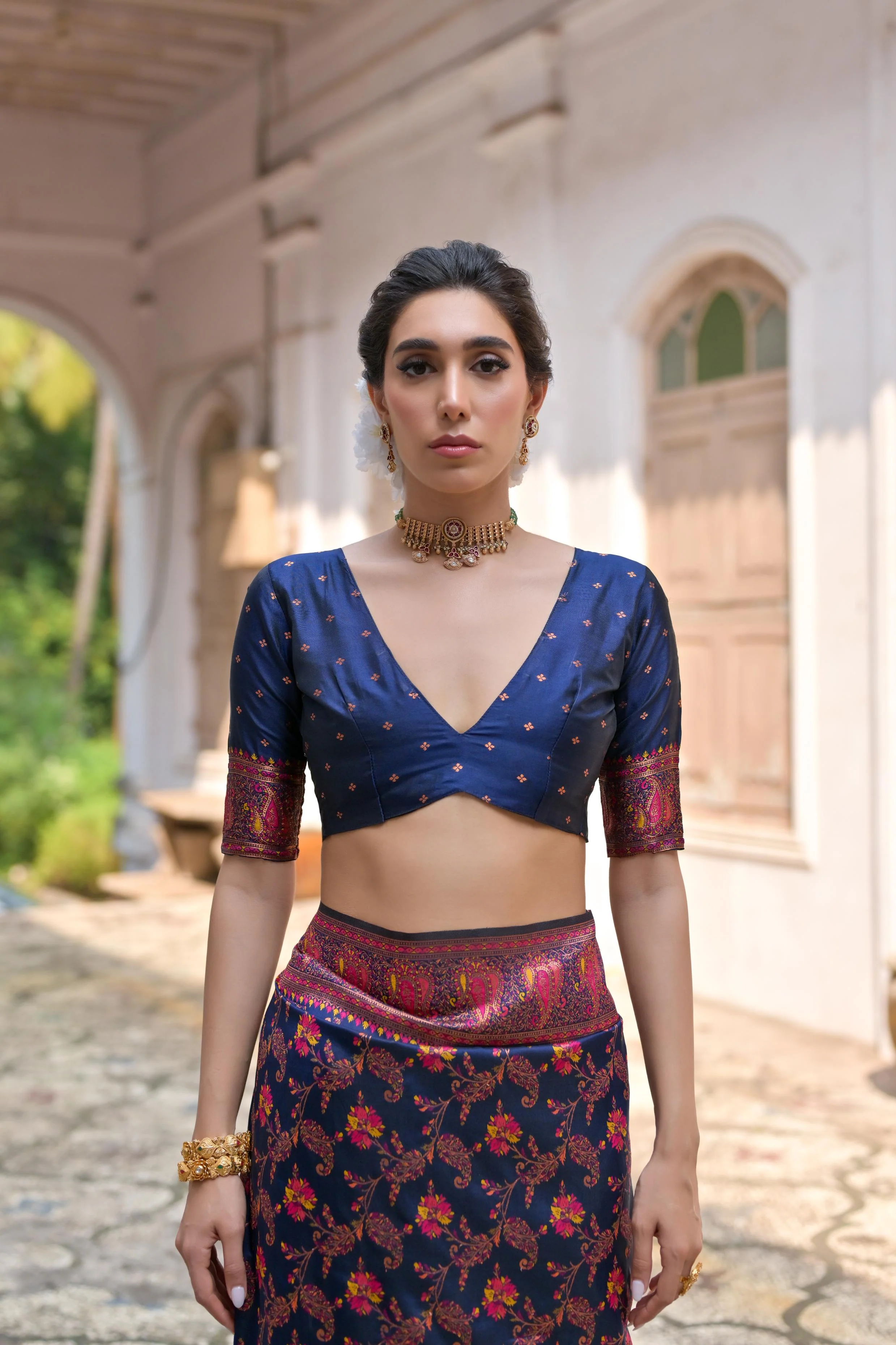 Jyoti Fashion Women's Navy Blue Soft Pashmina Silk Meena Zari Woven Saree with Blouse - Image 3