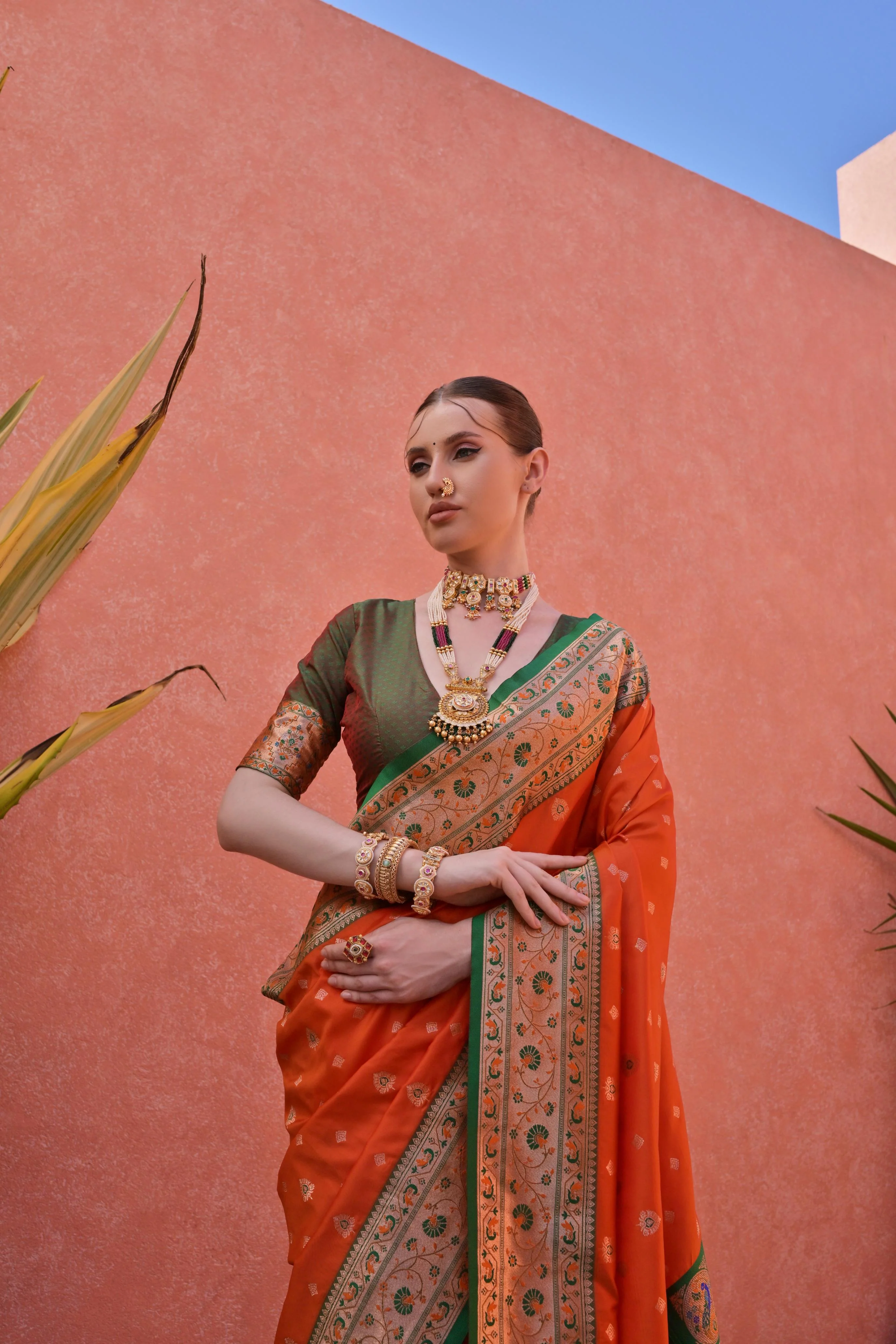 Jyoti Fashion Women's Orange Paithani Silk Zari Woven Saree with Blouse - Image 3