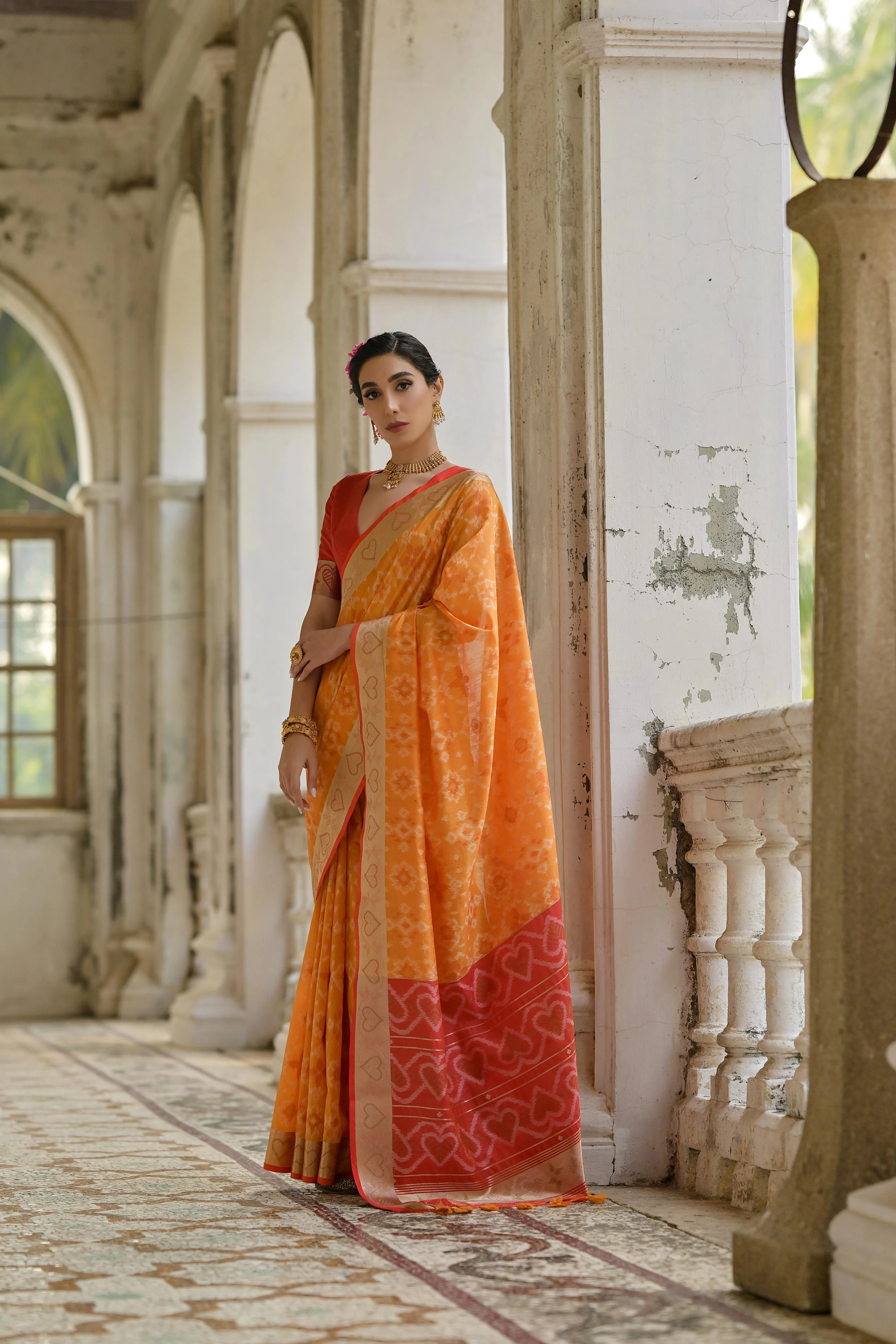 Jyoti Fashion Women's Orange Soft Raw Silk Zari Woven Saree with Blouse - Image 3