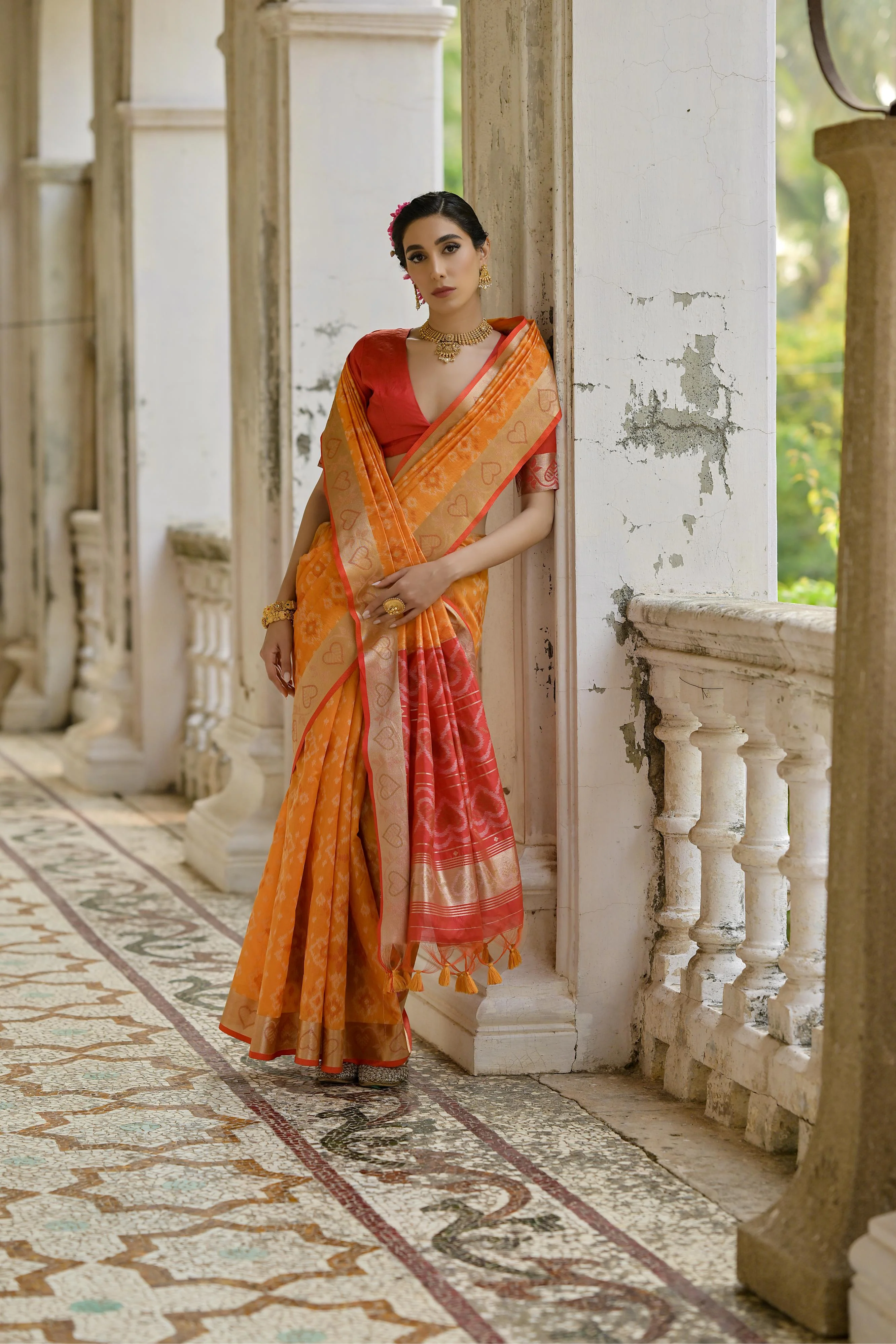 Jyoti Fashion Women's Orange Soft Raw Silk Zari Woven Saree with Blouse - Image 4