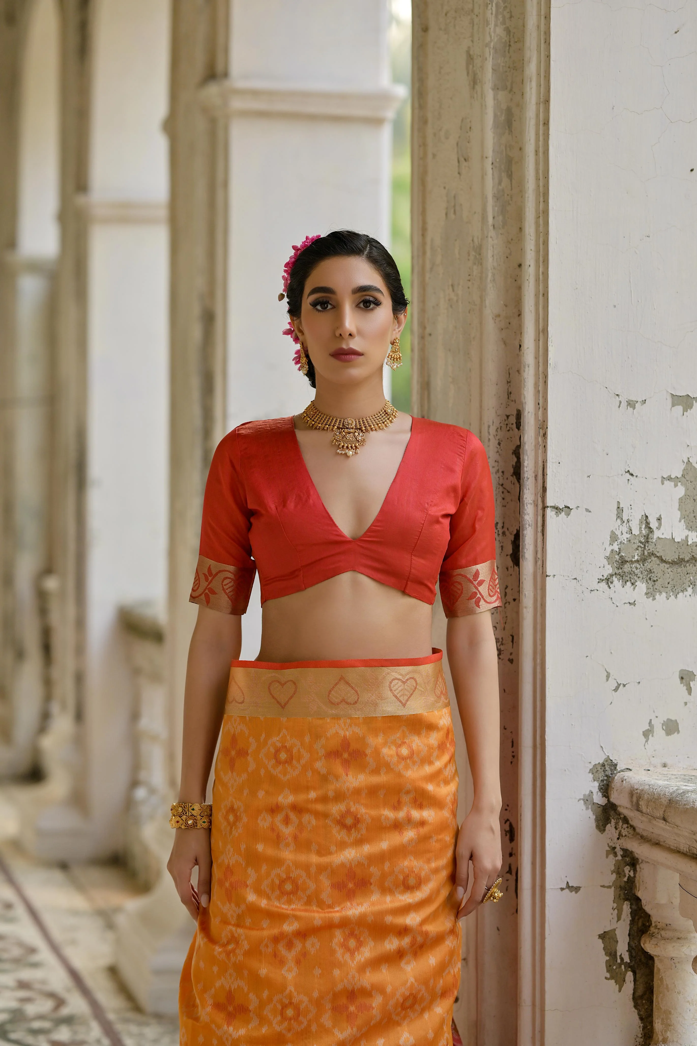 Jyoti Fashion Women's Orange Soft Raw Silk Zari Woven Saree with Blouse - Image 5