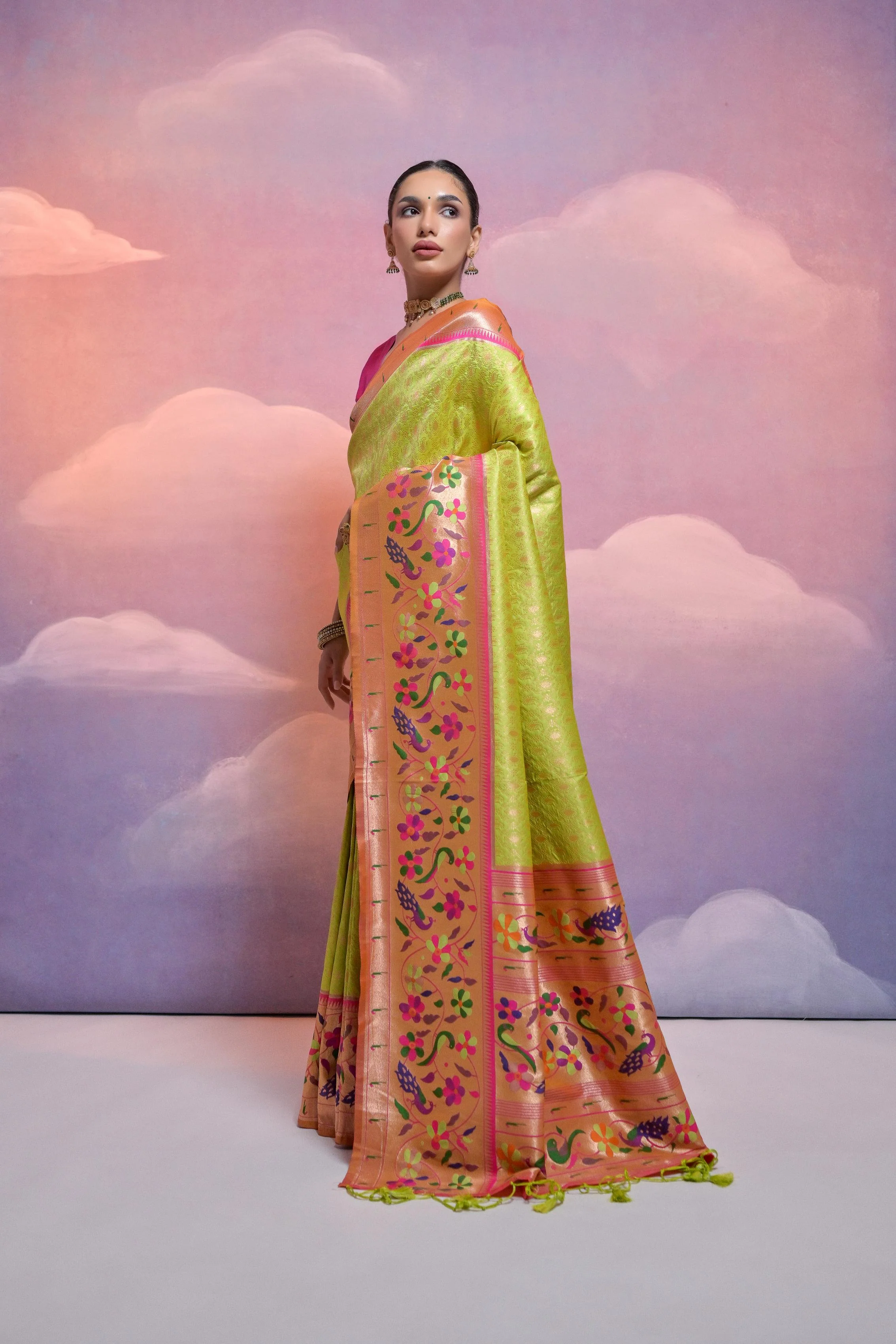 Jyoti Fashion Women's Parrot Green Paithani Silk Zari Woven Saree with Blouse - Image 2
