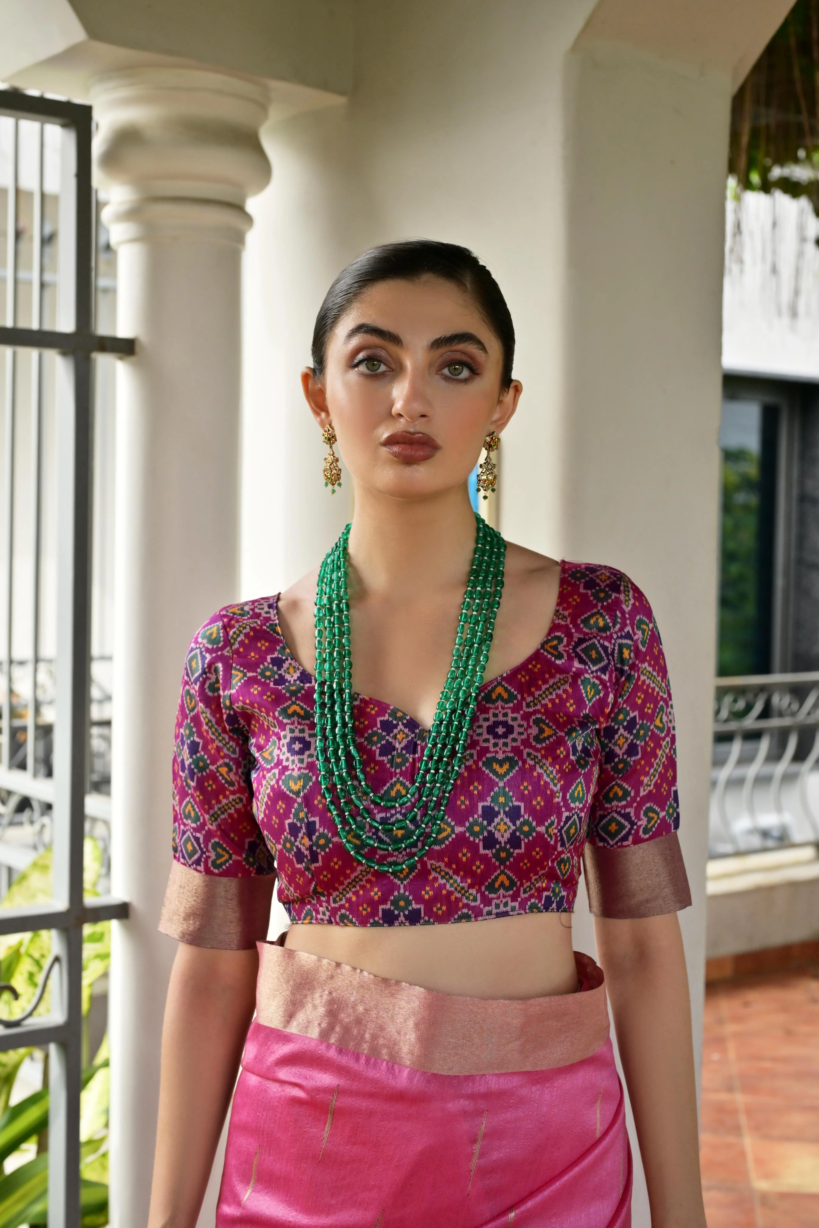 Jyoti Fashion Women's Pink Khadi Raw Silk Meena Weaving Patola Saree with Blouse - Image 3