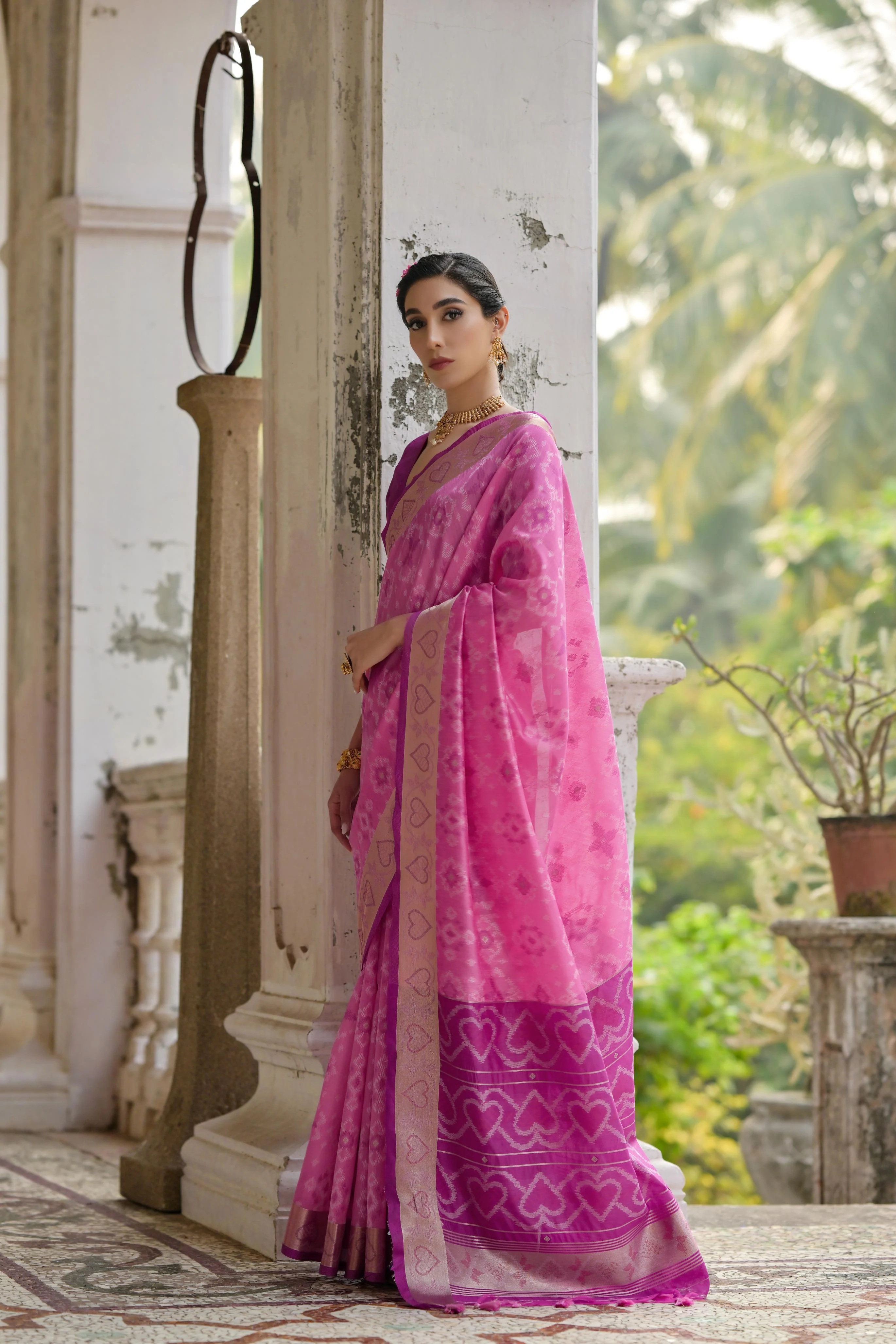 Jyoti Fashion Women's Pink Soft Raw Silk Zari Woven Saree with Blouse - Image 2