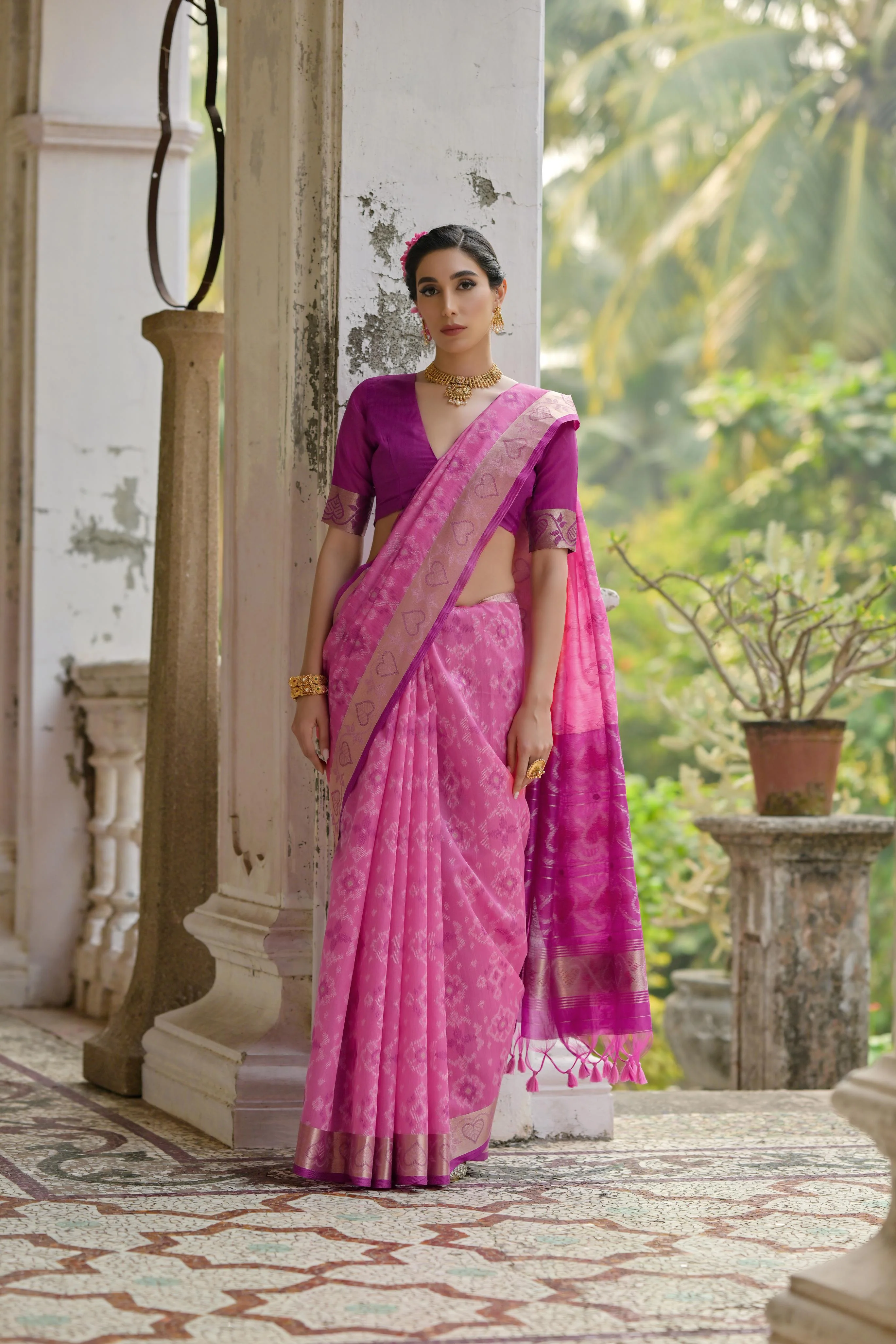 Jyoti Fashion Women's Pink Soft Raw Silk Zari Woven Saree with Blouse - Image 3