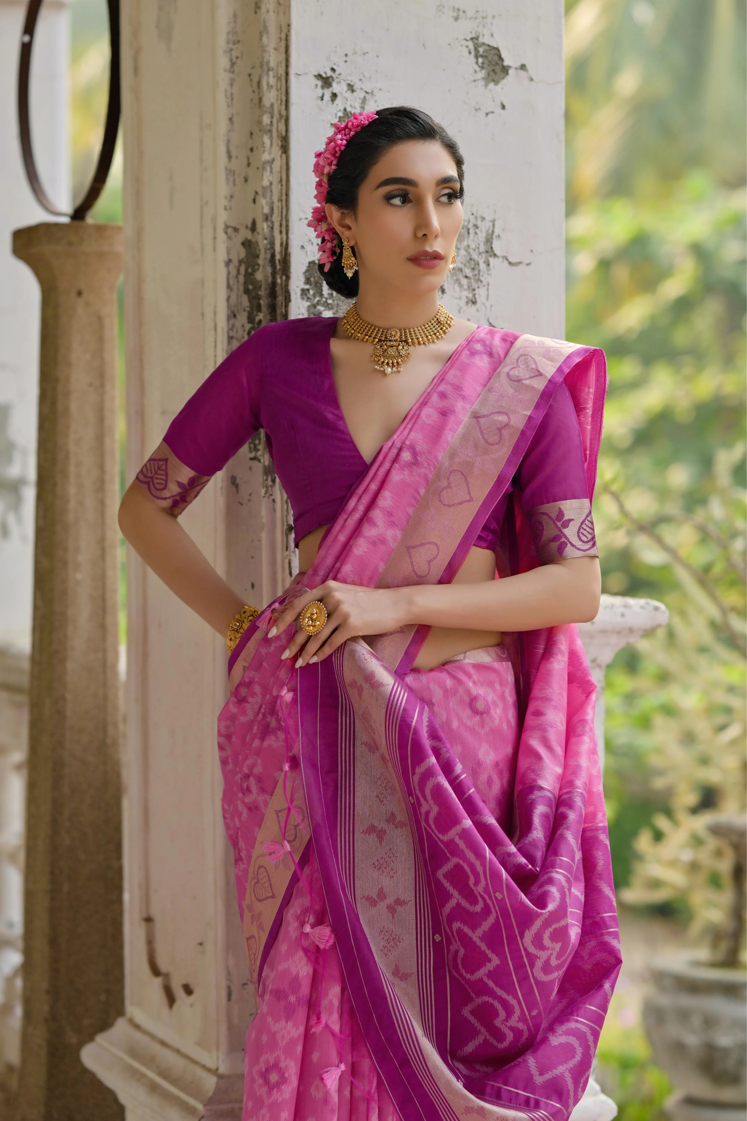 Jyoti Fashion Women's Pink Soft Raw Silk Zari Woven Saree with Blouse - Image 4