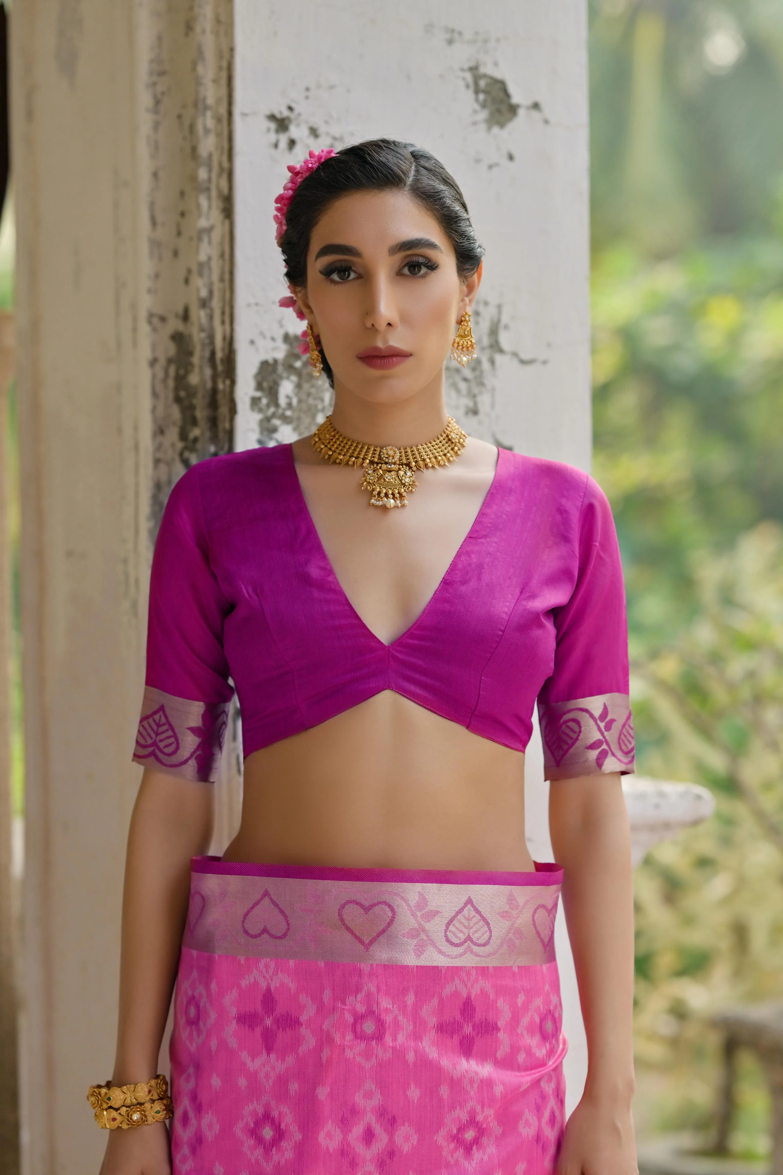 Jyoti Fashion Women's Pink Soft Raw Silk Zari Woven Saree with Blouse - Image 5