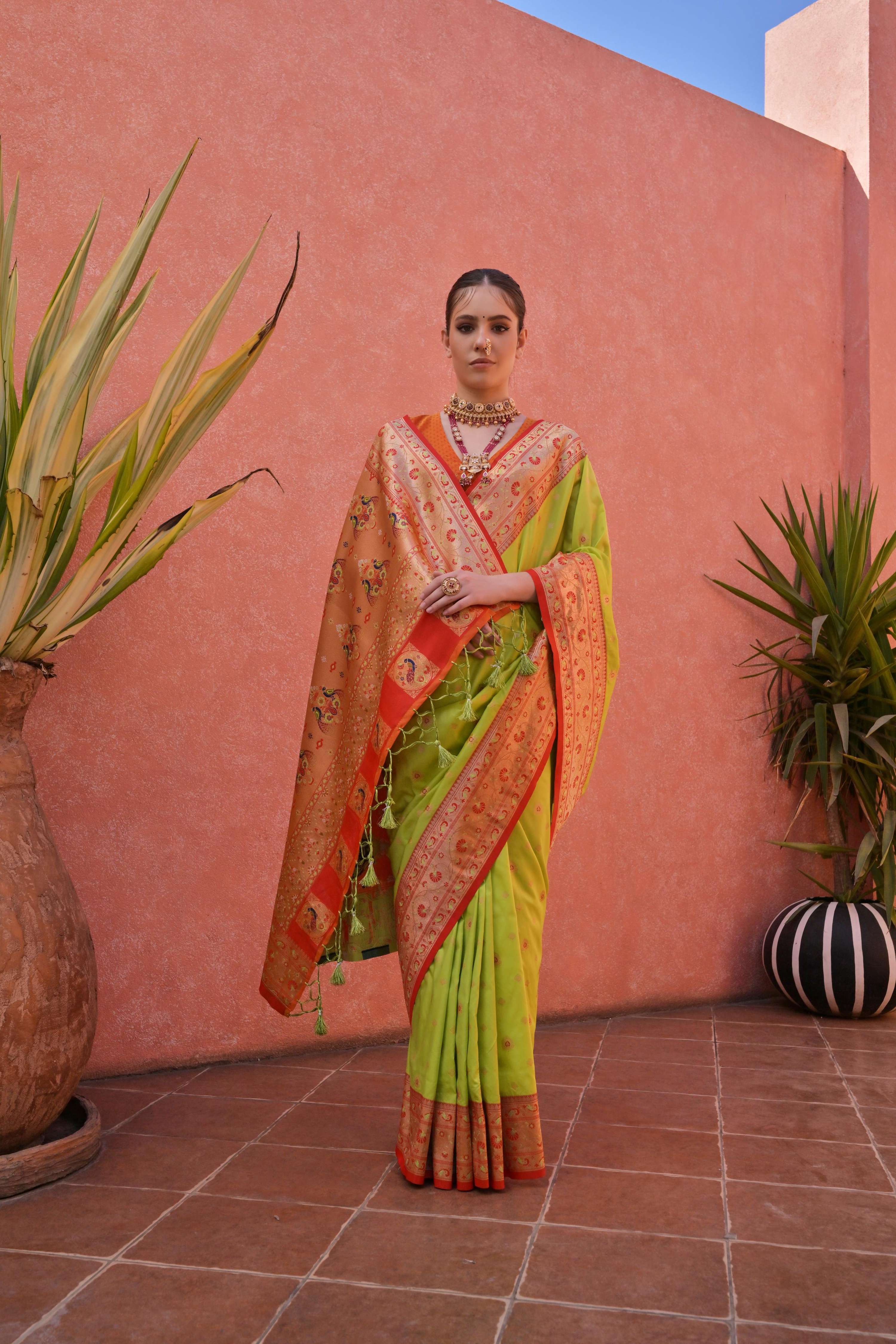 Jyoti Fashion Women's Pista Green Paithani Silk Zari Woven Saree with Blouse - Image 2