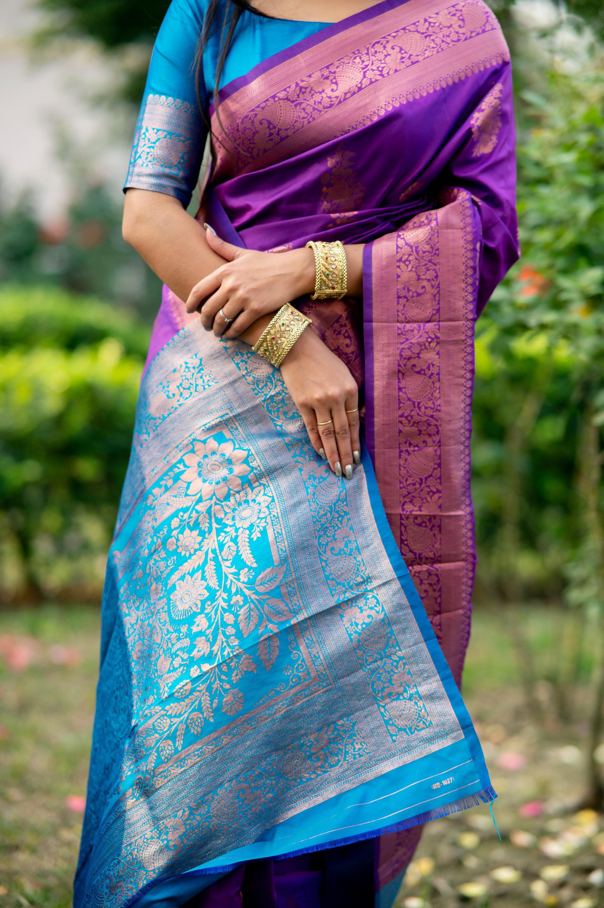 Jyoti Fashion Women's Purple Soft Banarasi Silk Zari Woven Saree with Blouse - Image 2