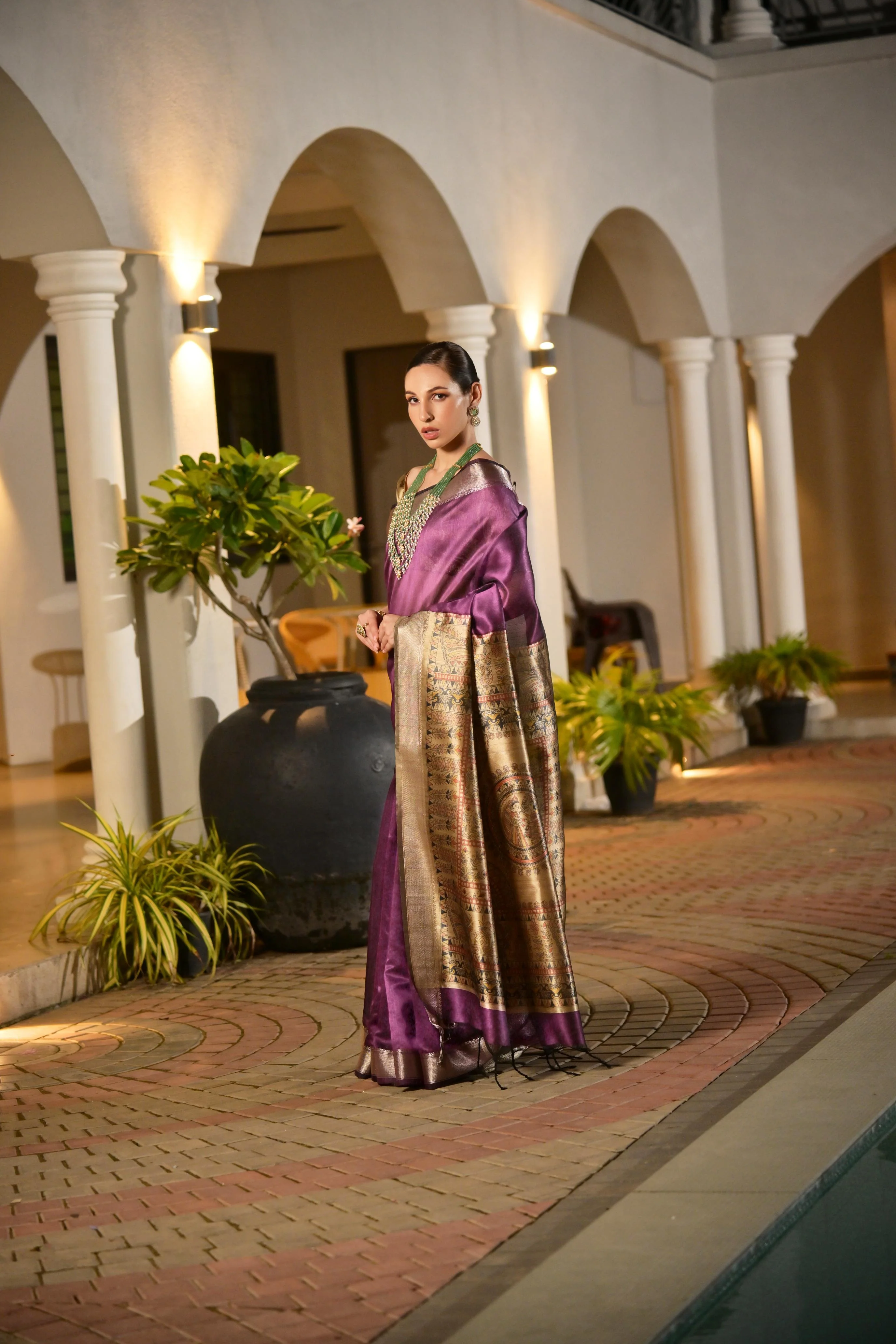 Jyoti Fashion Women's Purple Soft Khadi Raw Silk Zari Woven Saree with Blouse - Image 2