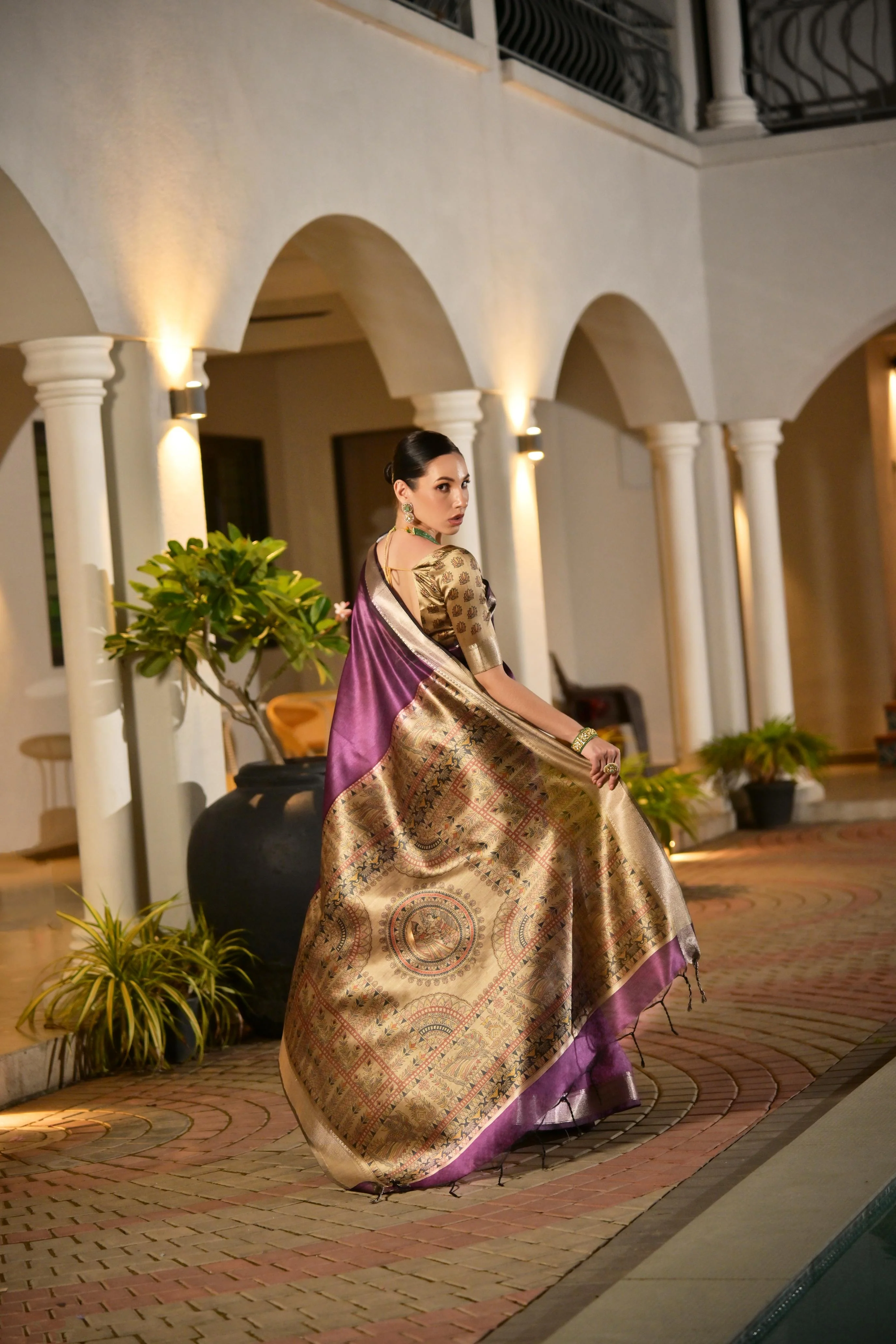 Jyoti Fashion Women's Purple Soft Khadi Raw Silk Zari Woven Saree with Blouse - Image 3