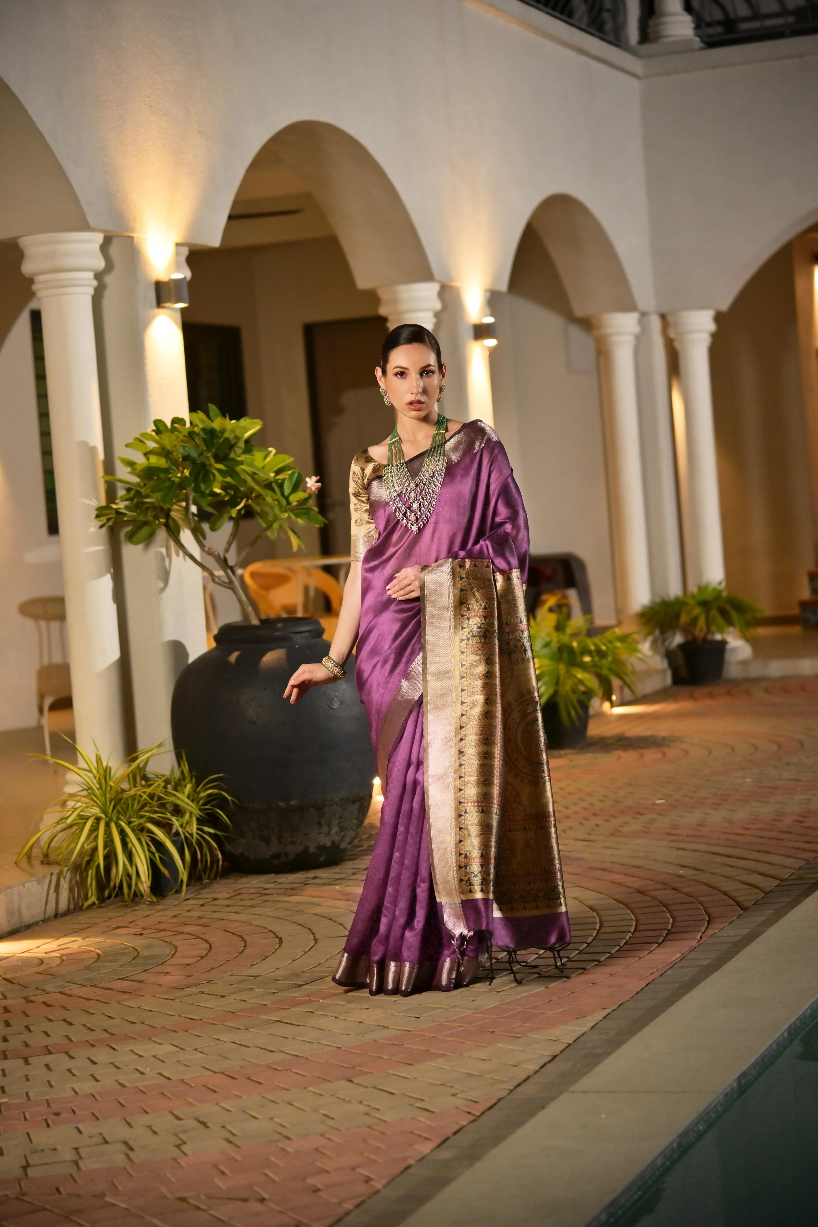 Jyoti Fashion Women's Purple Soft Khadi Raw Silk Zari Woven Saree with Blouse - Image 4