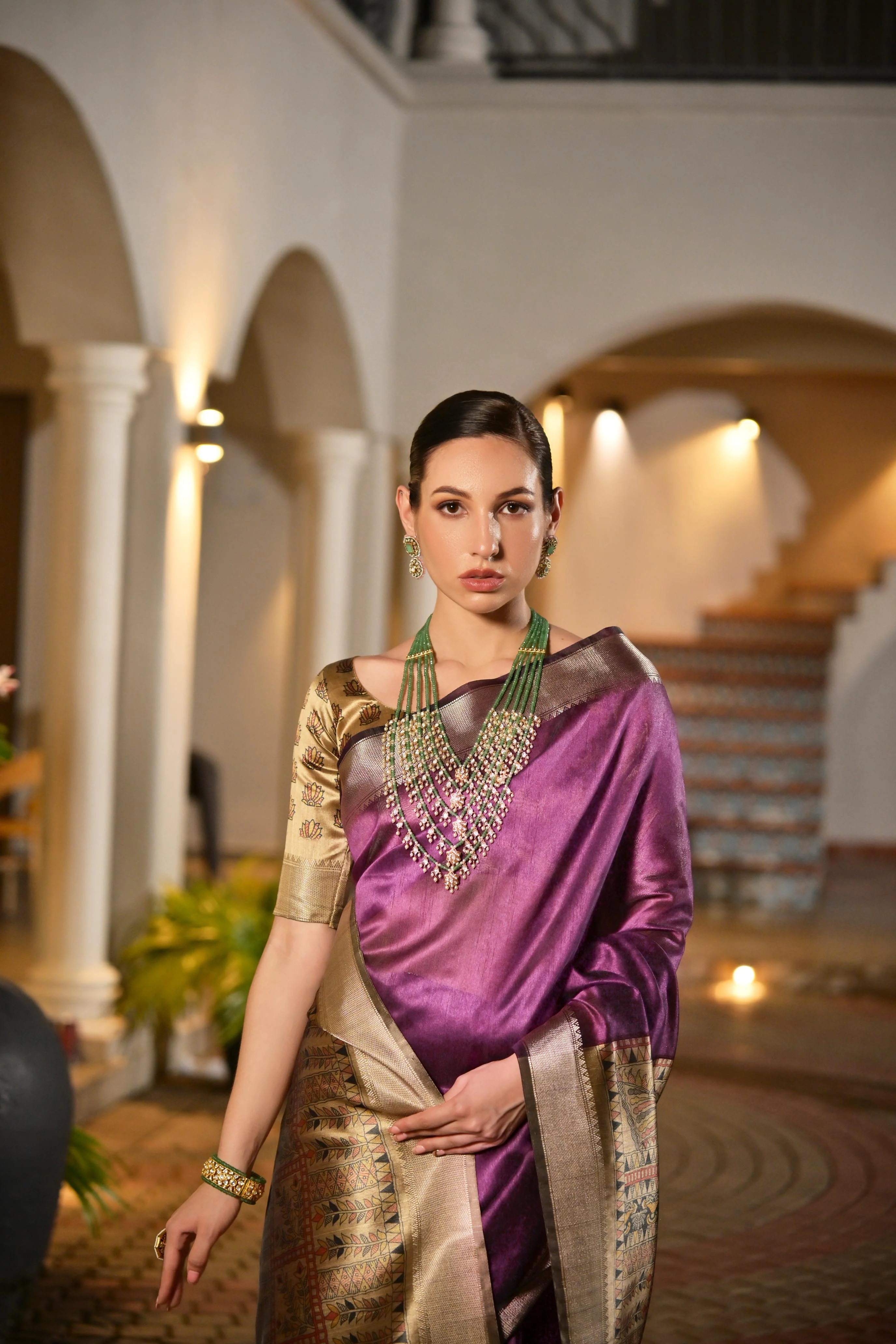 Jyoti Fashion Women's Purple Soft Khadi Raw Silk Zari Woven Saree with Blouse - Image 5