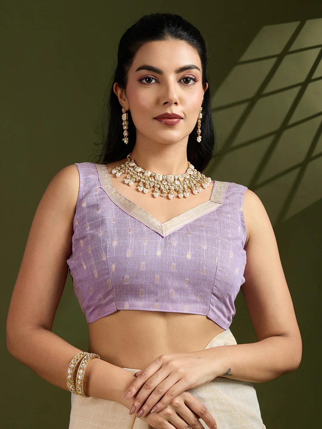 Jyoti Fashion Women's Purple Soft Muga Cotton Kalamkari Woven Saree with Blouse - Image 5