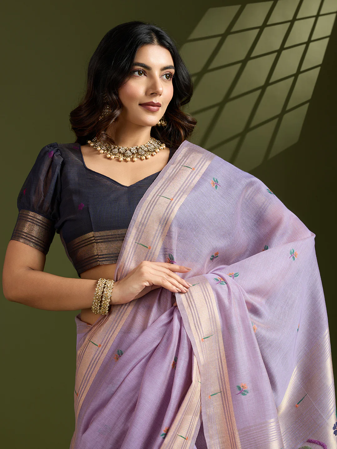 Jyoti Fashion Women's Purple Soft Muga Cotton Paithani Zari Woven Saree with Blouse - Image 3