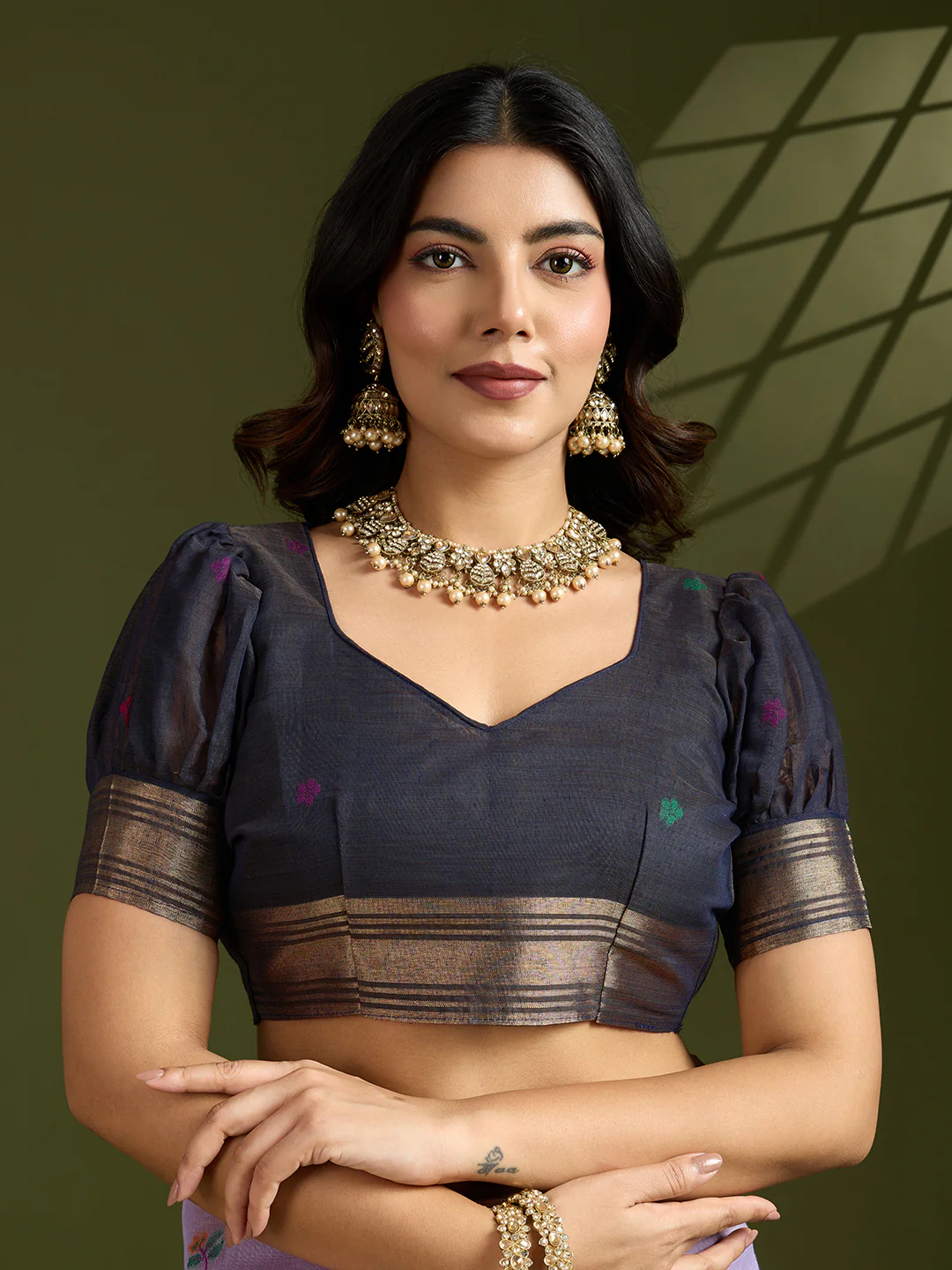 Jyoti Fashion Women's Purple Soft Muga Cotton Paithani Zari Woven Saree with Blouse - Image 4