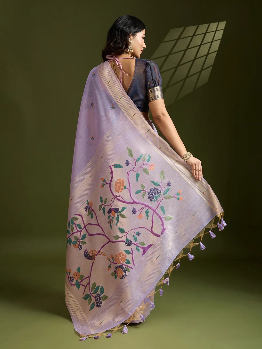 Jyoti Fashion Women's Purple Soft Muga Cotton Paithani Zari Woven Saree with Blouse - Image 5