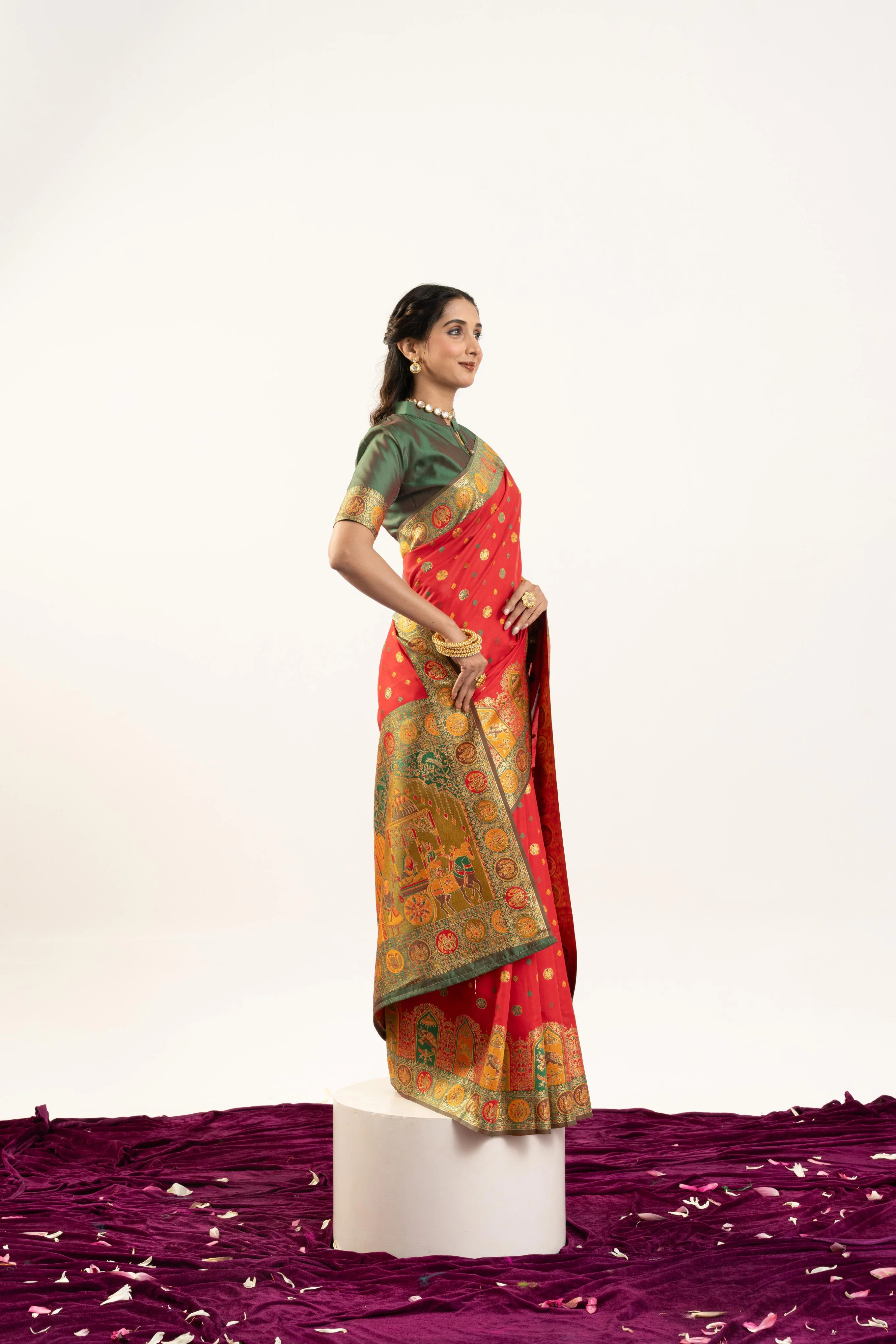 Jyoti Fashion Women's Red Banarasi Pashmina Soft Silk Zari Woven Saree with Blouse - Image 2