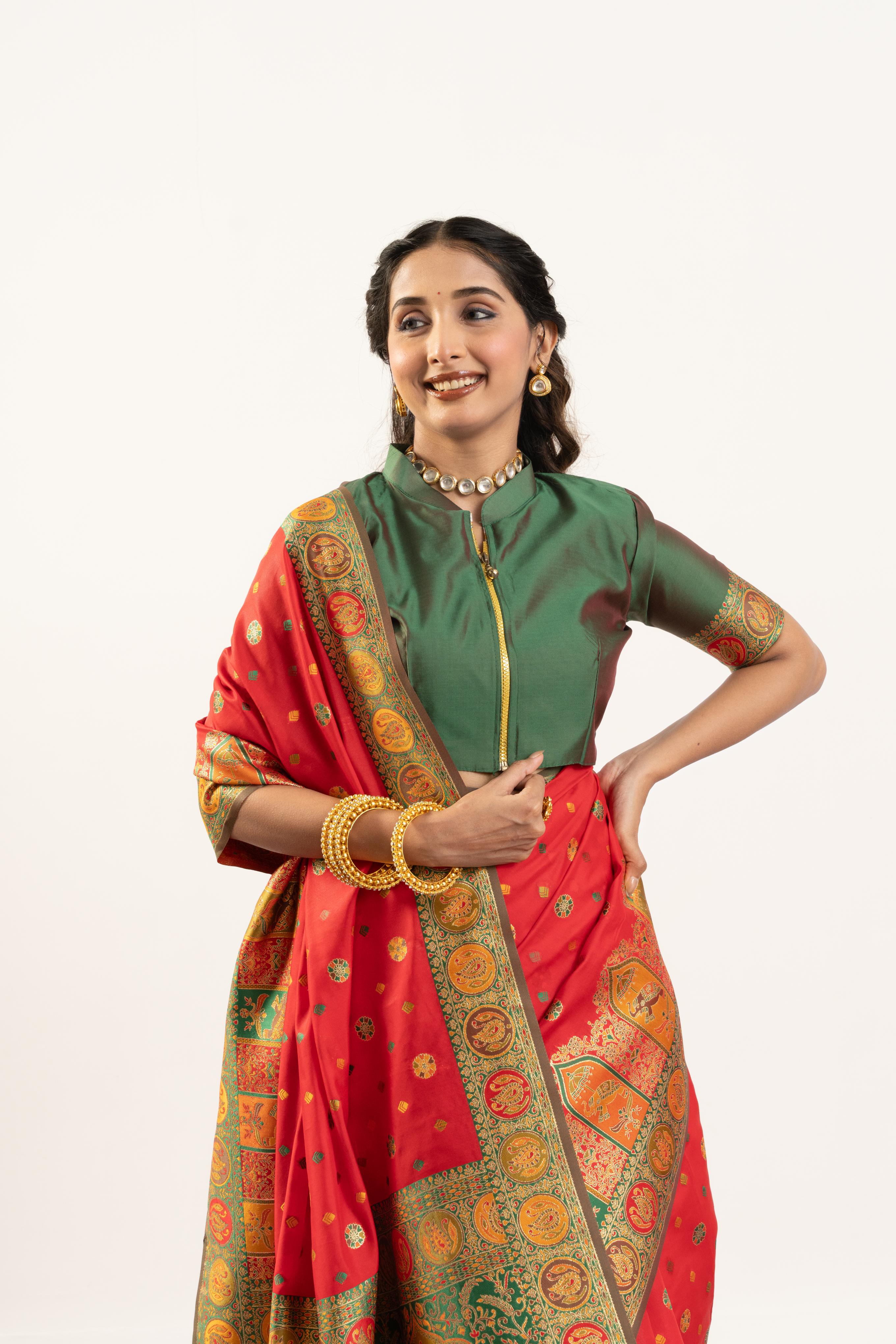 Jyoti Fashion Women's Red Banarasi Pashmina Soft Silk Zari Woven Saree with Blouse - Image 3