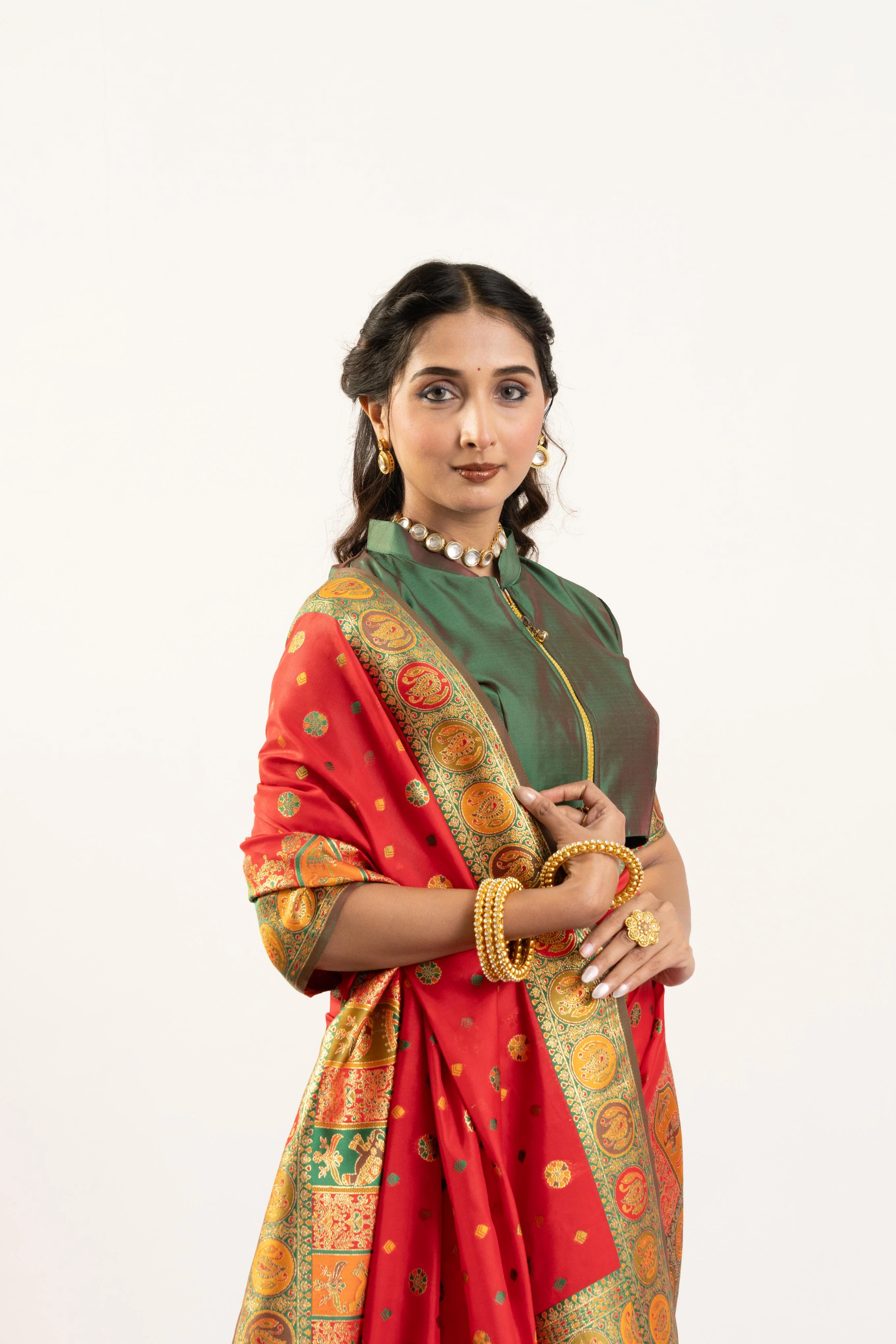 Jyoti Fashion Women's Red Banarasi Pashmina Soft Silk Zari Woven Saree with Blouse - Image 4