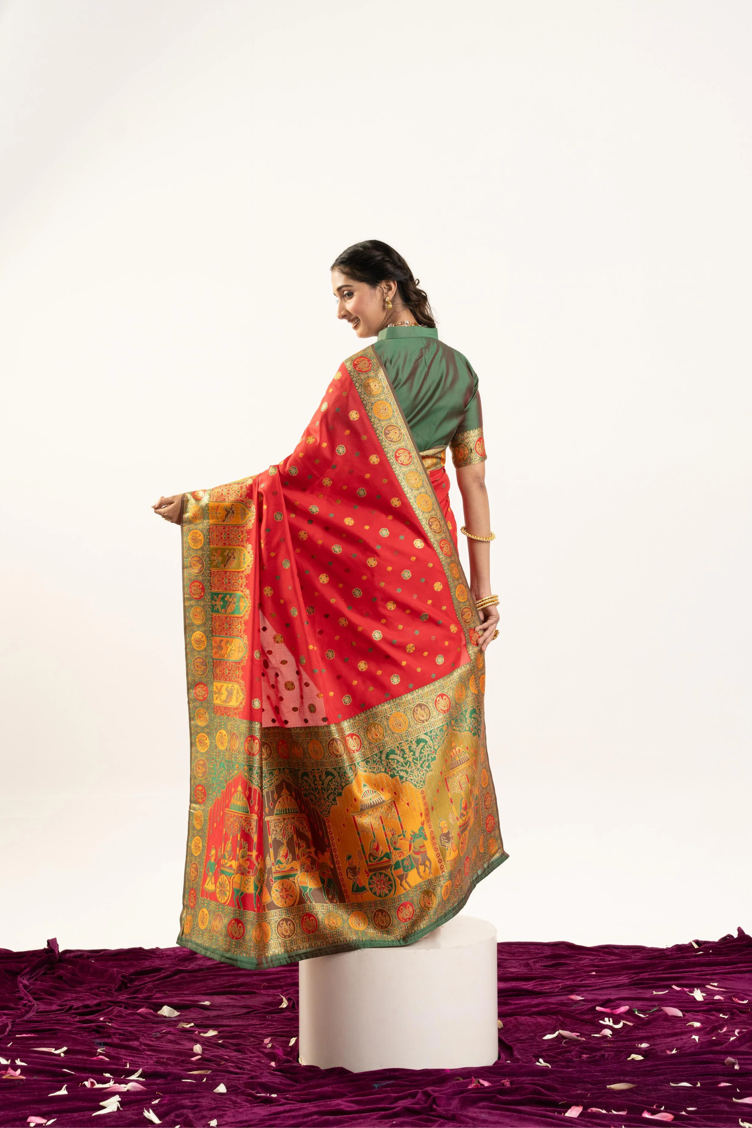 Jyoti Fashion Women's Red Banarasi Pashmina Soft Silk Zari Woven Saree with Blouse - Image 5