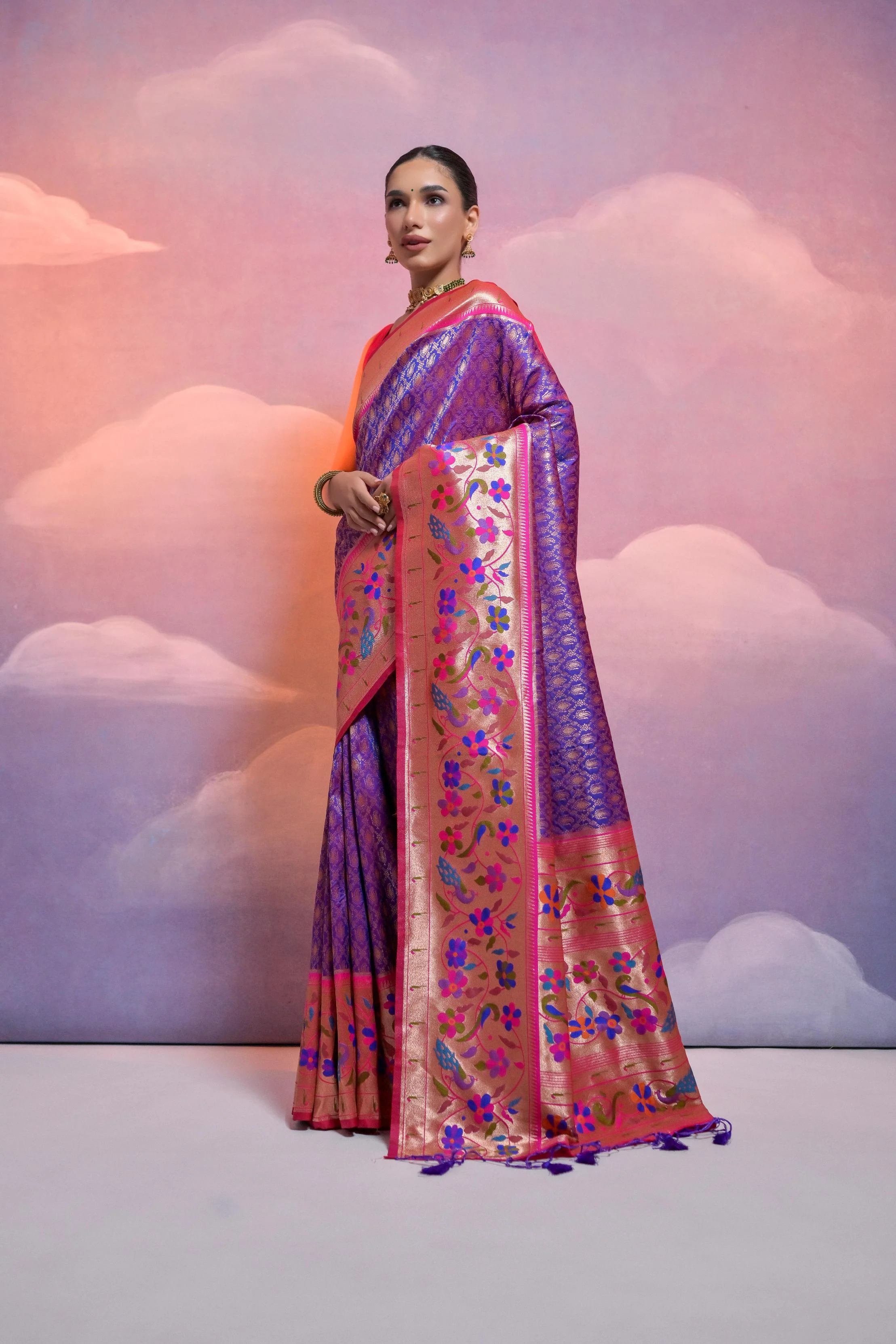 Jyoti Fashion Women's Royal Blue Paithani Silk Zari Woven Saree with Blouse - Image 2