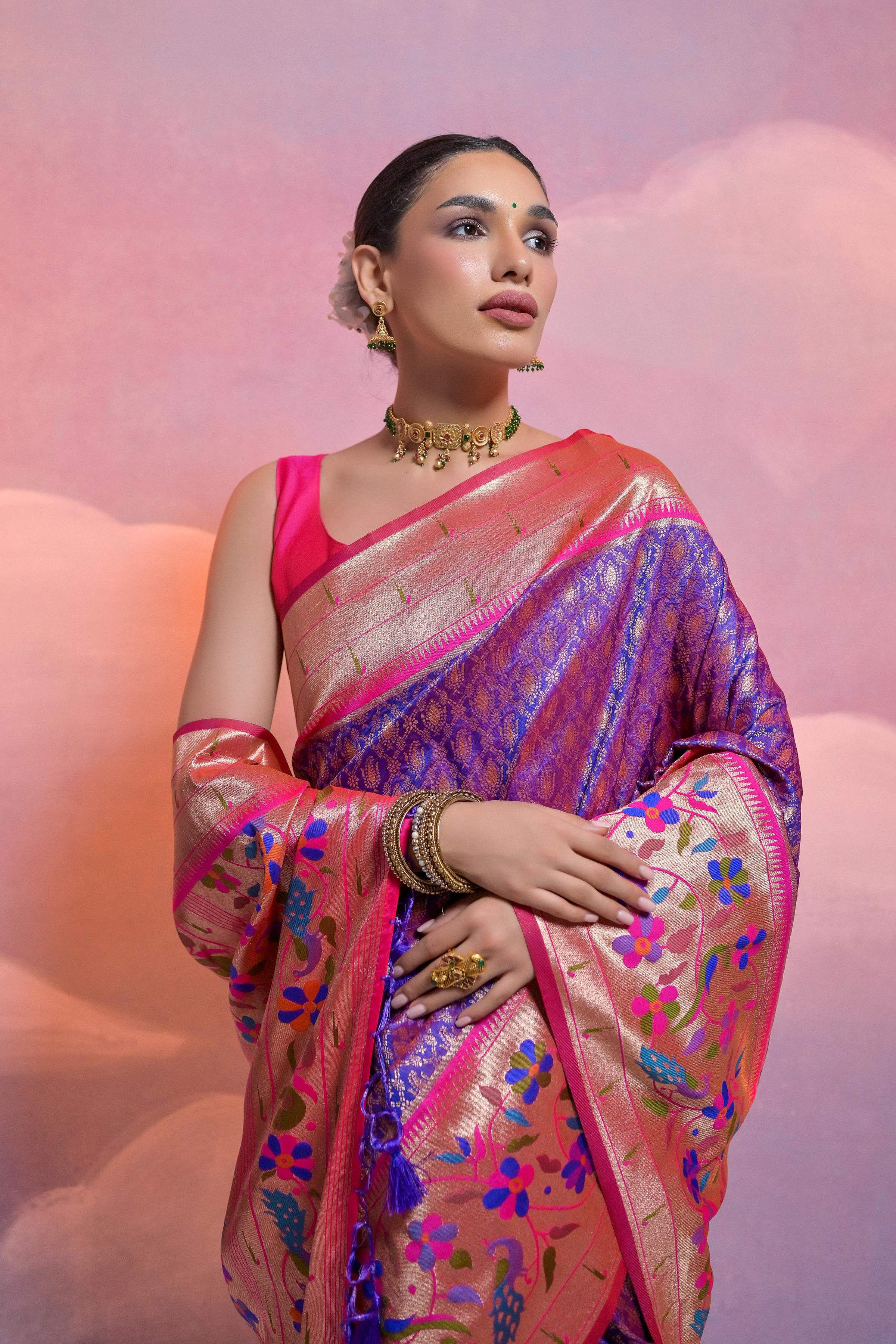 Jyoti Fashion Women's Royal Blue Paithani Silk Zari Woven Saree with Blouse - Image 3